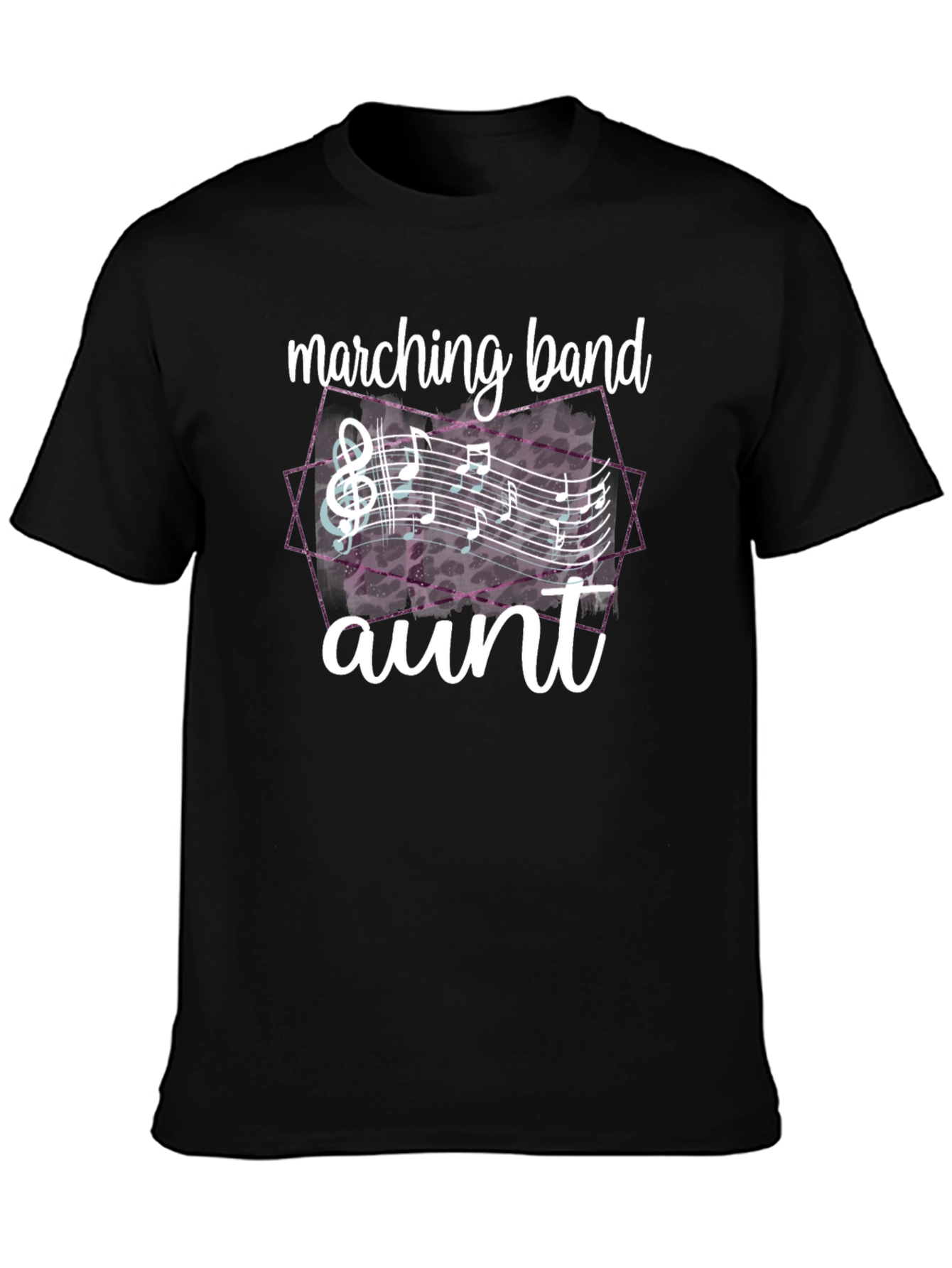 Camiseta Negra con Diseño de Banda y Notas Musicales