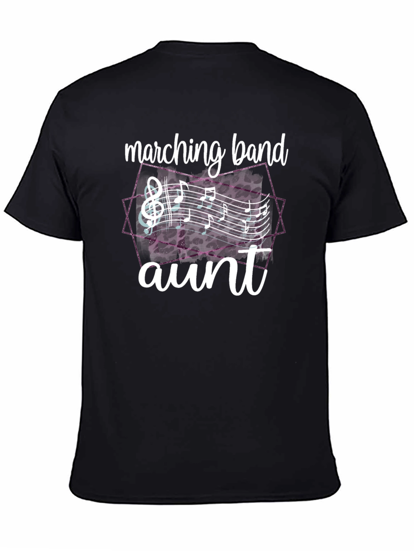 Camiseta Negra con Diseño de Banda y Notas Musicales