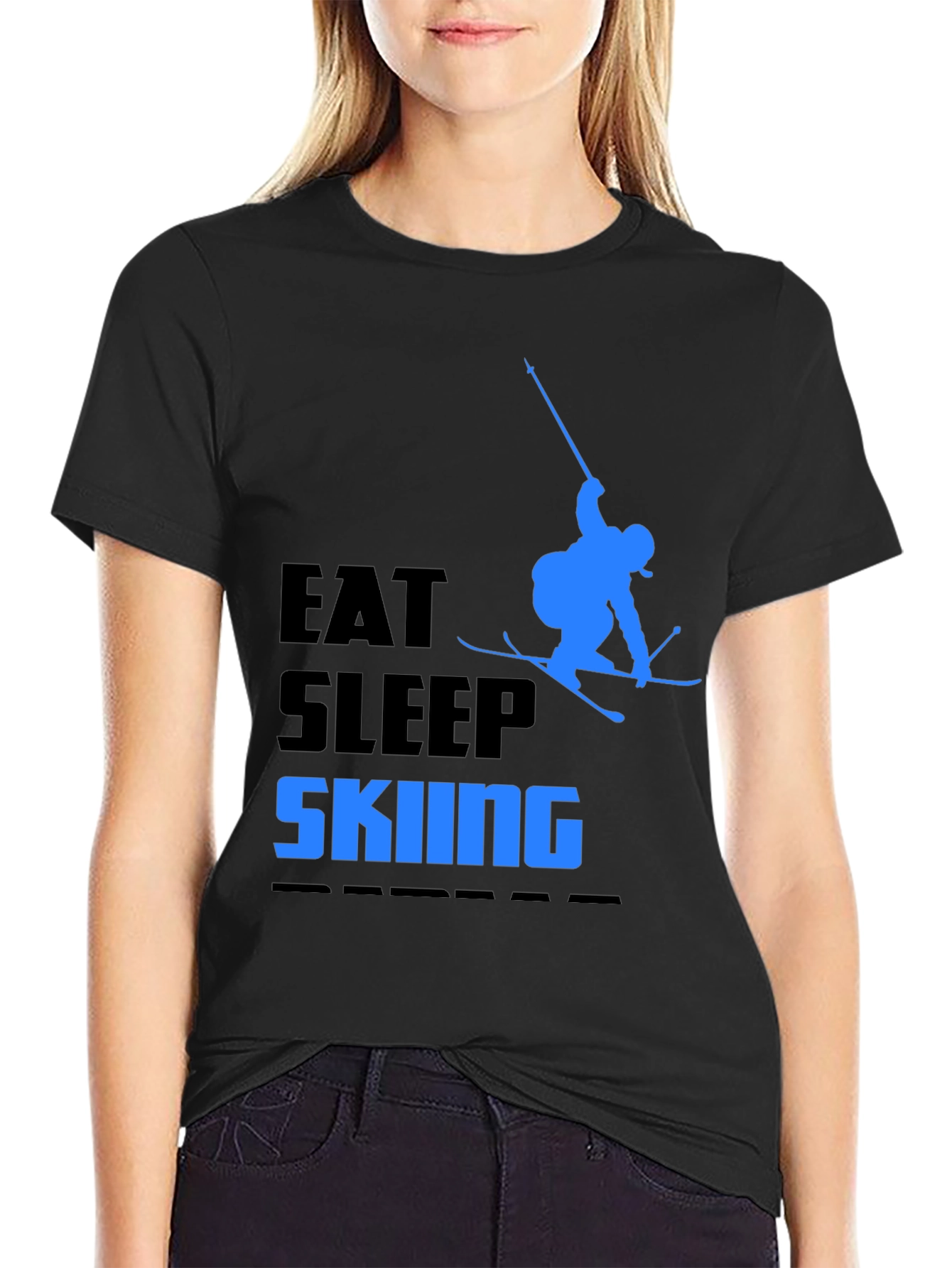 Camiseta Negra Esquí: Come Duerme Esquía