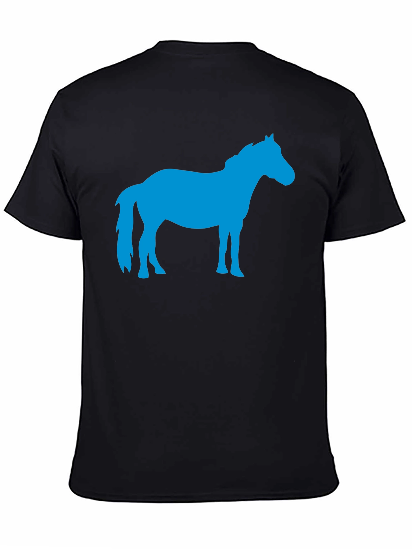 Camiseta Negra con Silueta de Caballo Azul
