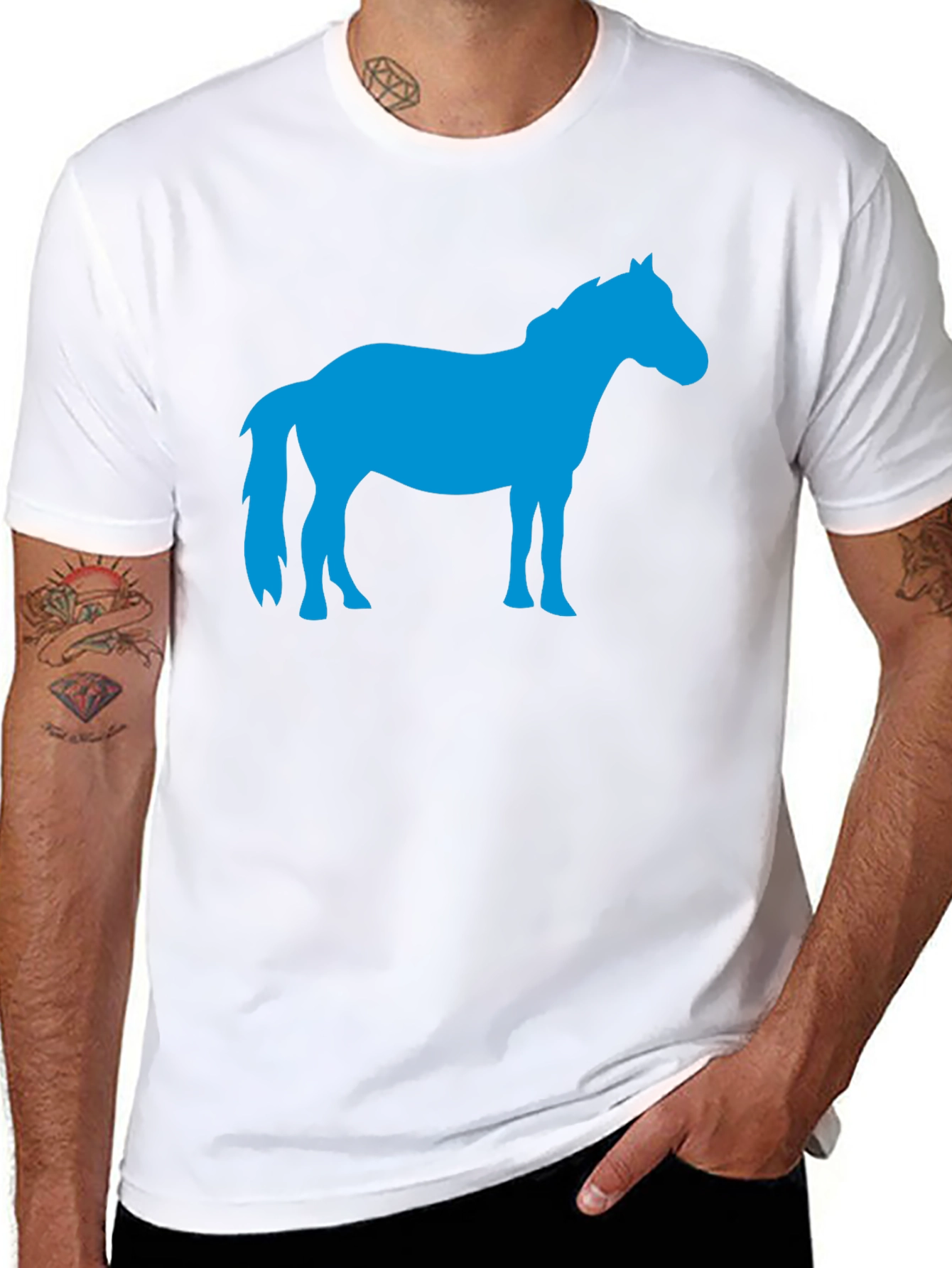 Camiseta Negra con Silueta de Caballo Azul