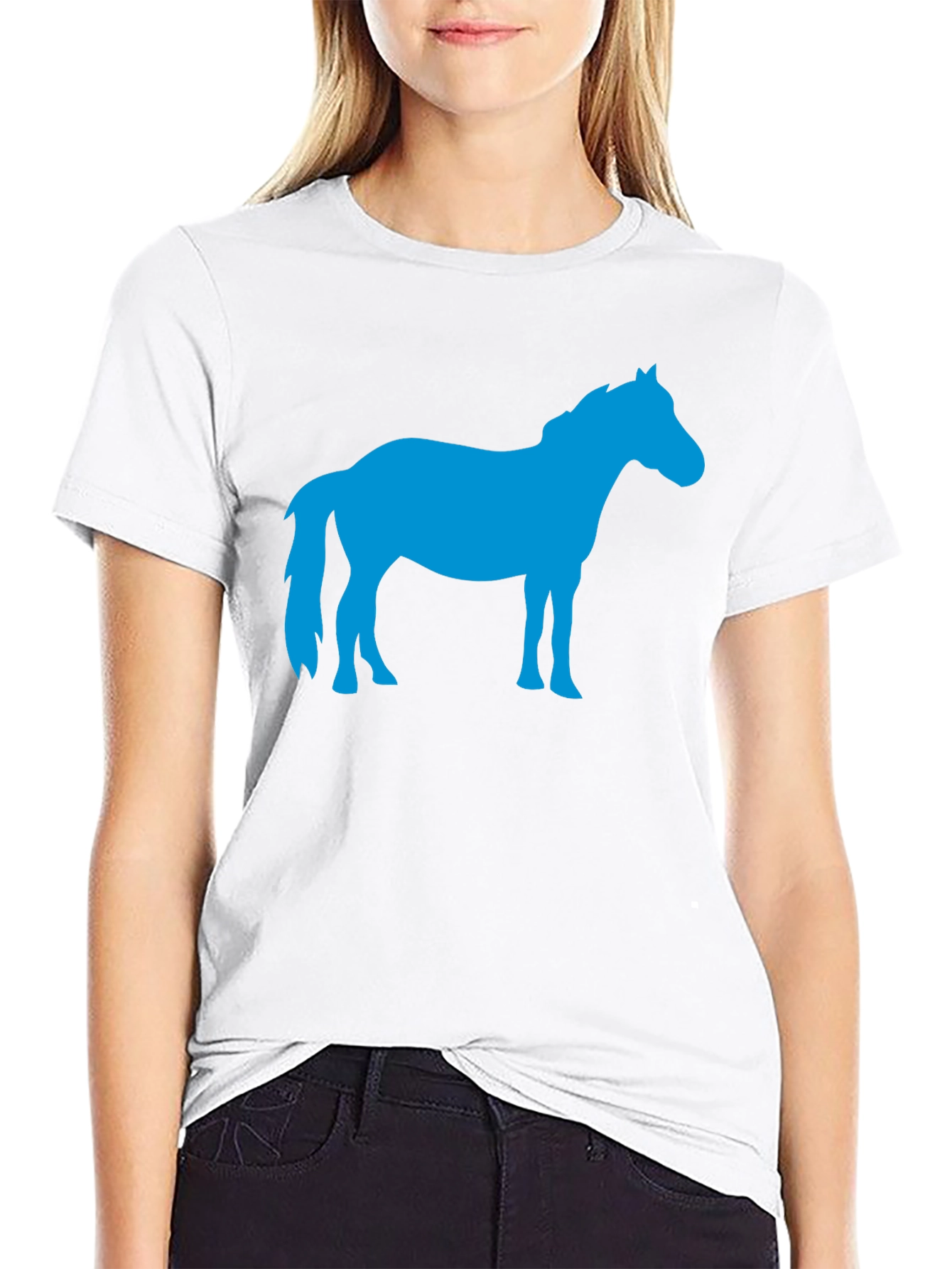 Camiseta Negra con Silueta de Caballo Azul