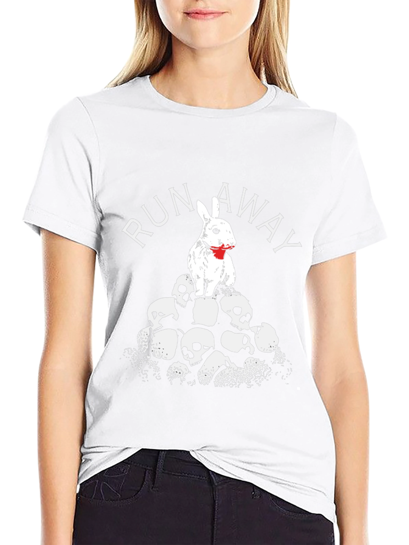 Camiseta Negra Run Away Conejo Calaveras