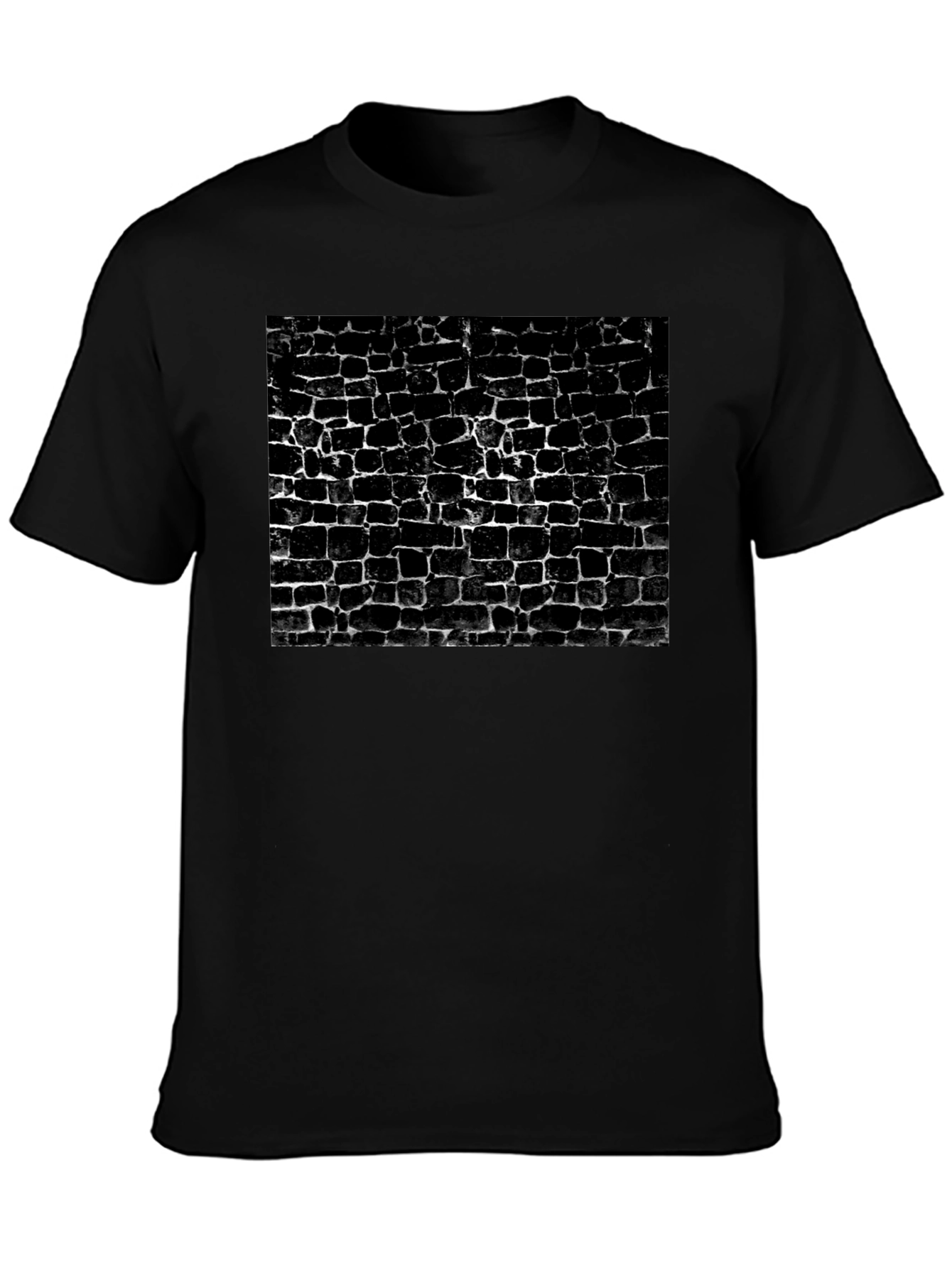 Camiseta Negra Estampado Muro Ladrillo Abstracto Casual Hombre