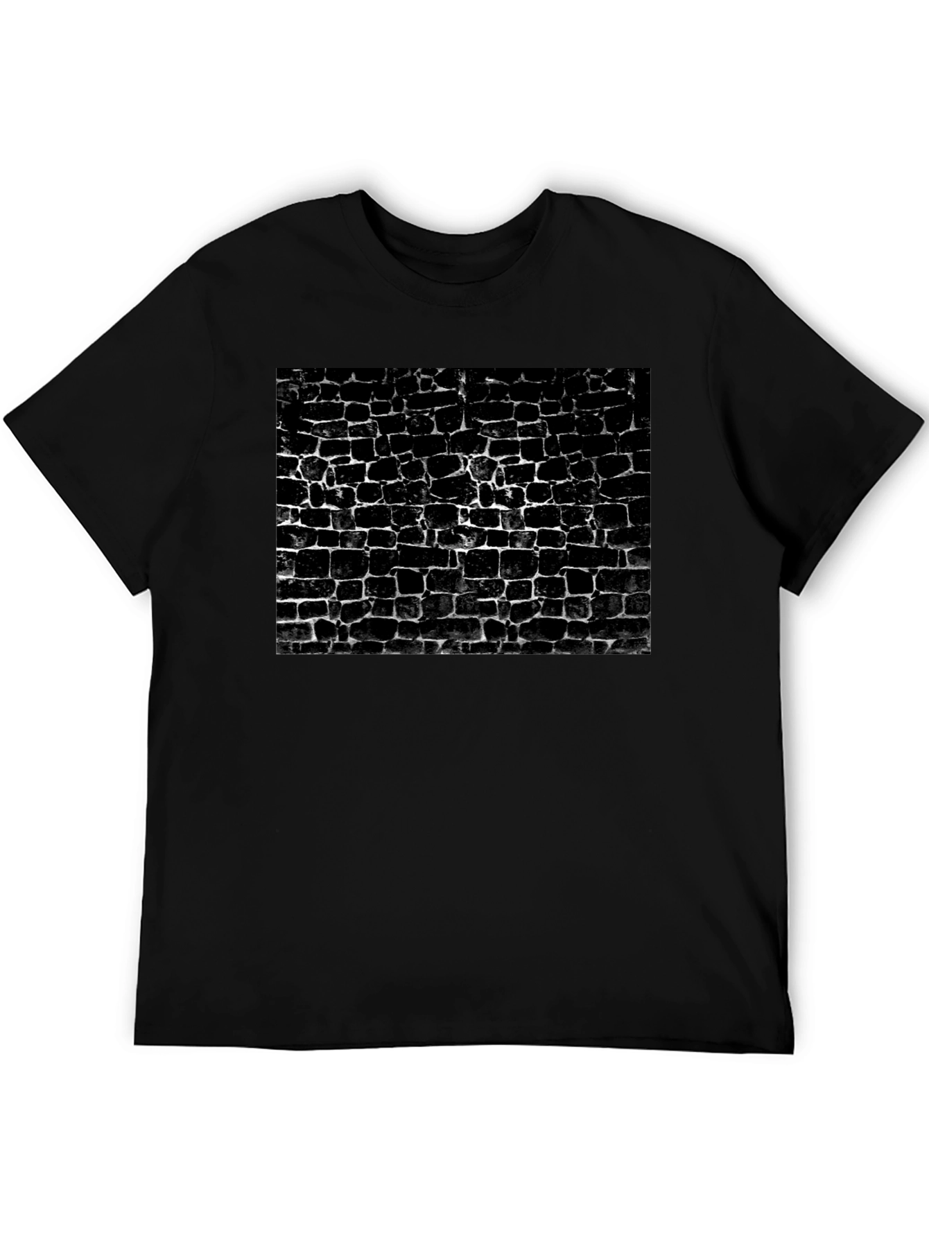 Camiseta Negra Estampado Muro Ladrillo Abstracto Casual Hombre