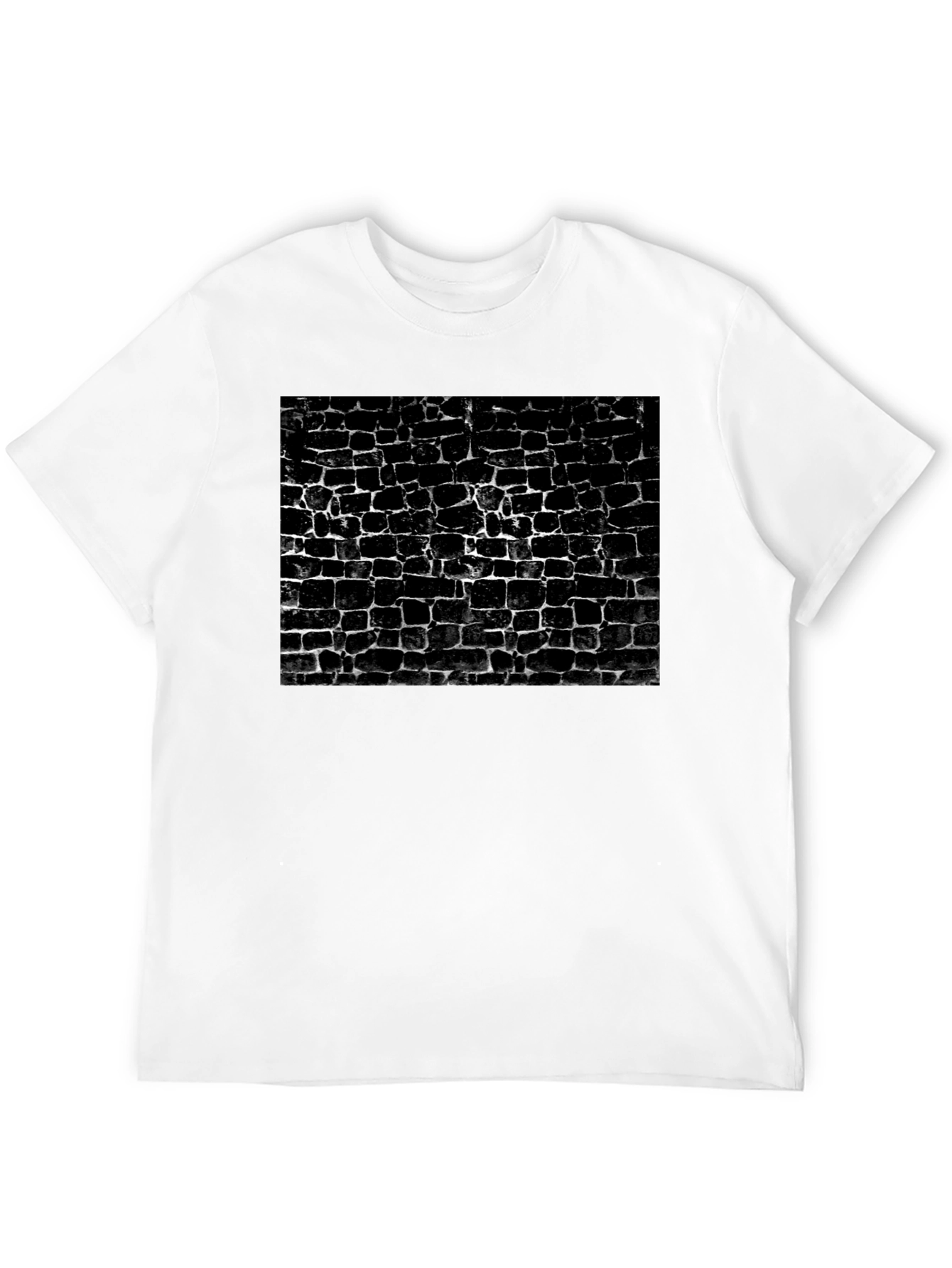 Camiseta Negra Estampado Muro Ladrillo Abstracto Casual Hombre
