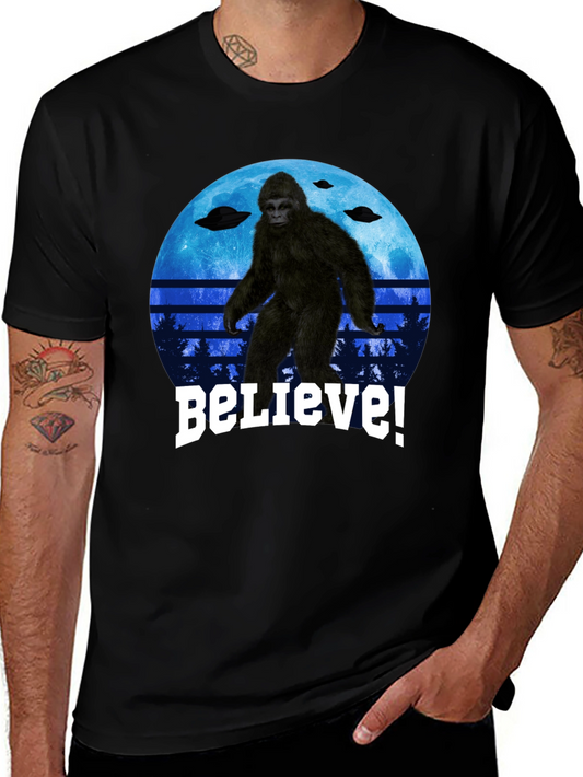 Camiseta Bigfoot Believe - Diseño OVNI y Luna Azul