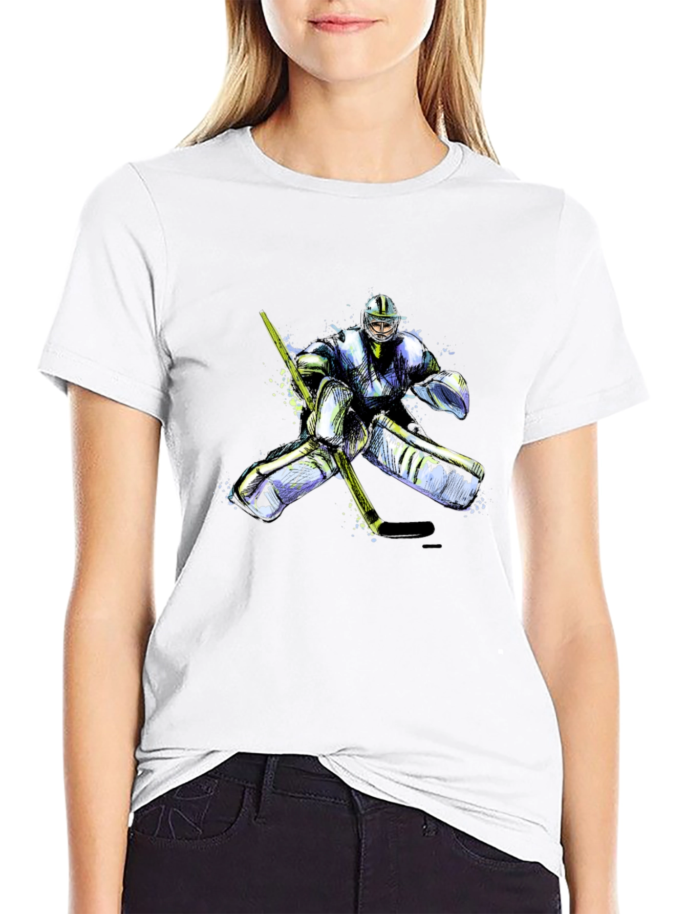 Camiseta Negra con Diseño de Portero de Hockey