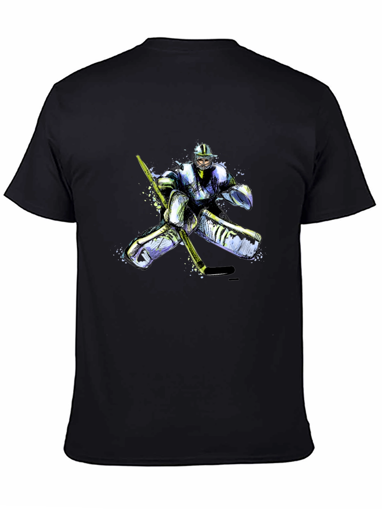 Camiseta Negra con Diseño de Portero de Hockey