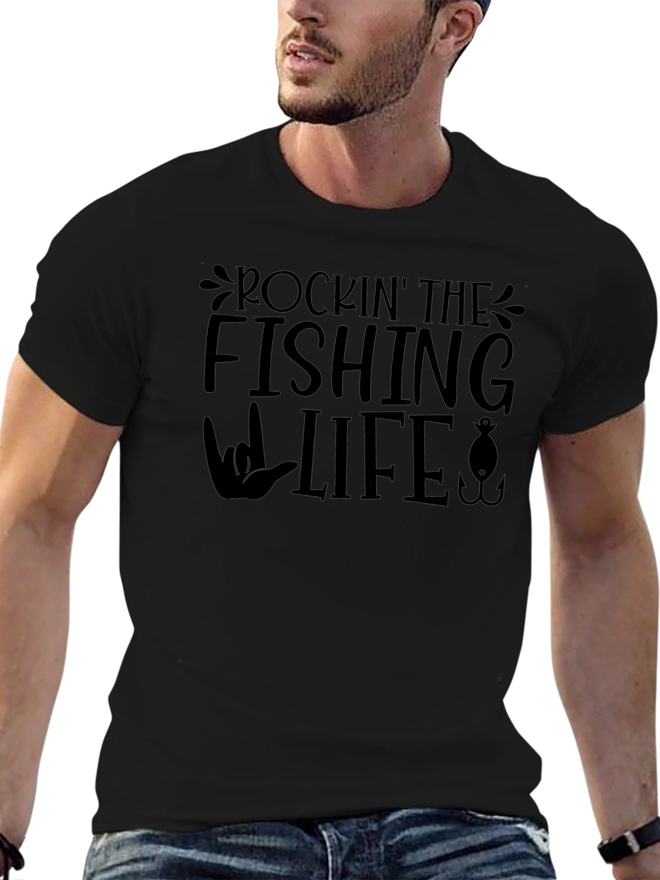 Camiseta Negra Rockin The Fishing Life