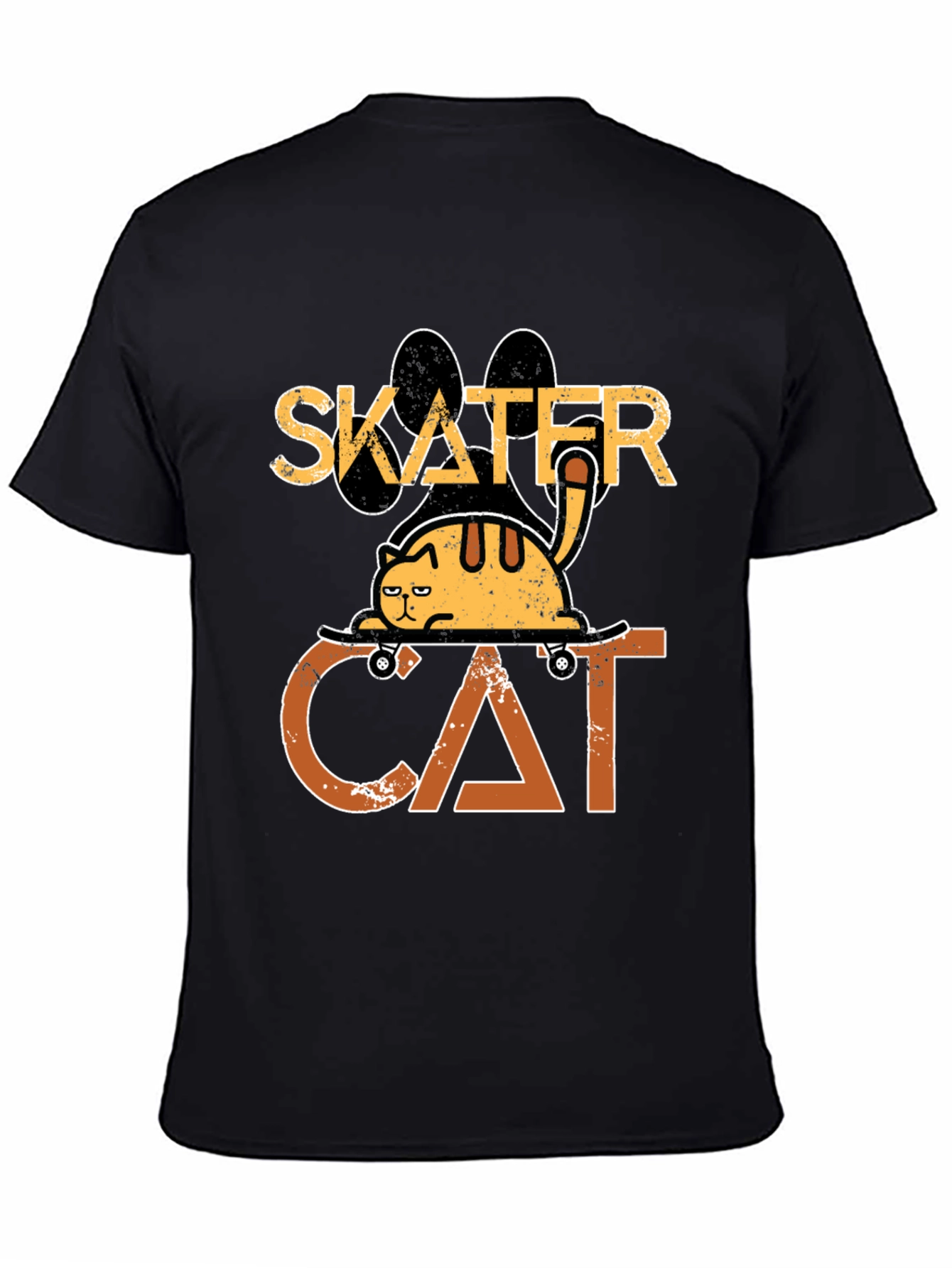 Camiseta Negra Skater Cat Diseño Divertido