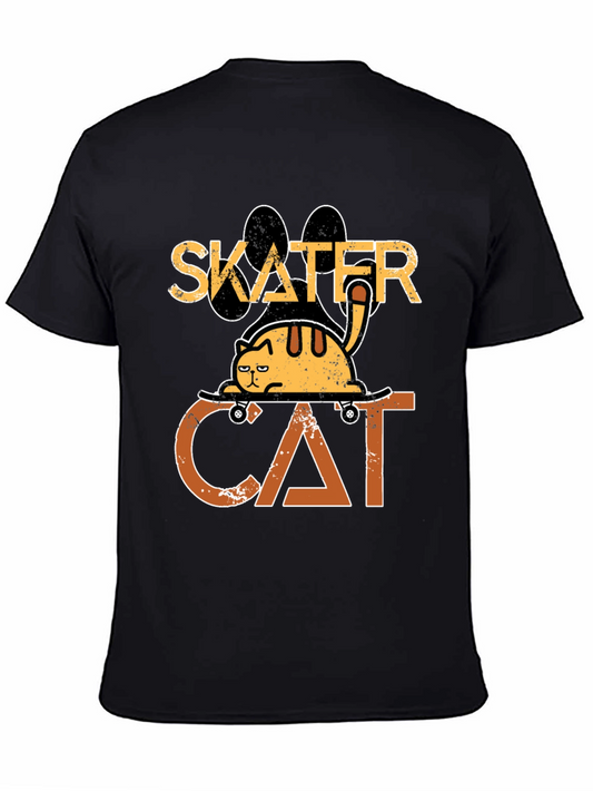 Camiseta Negra Skater Cat Diseño Divertido