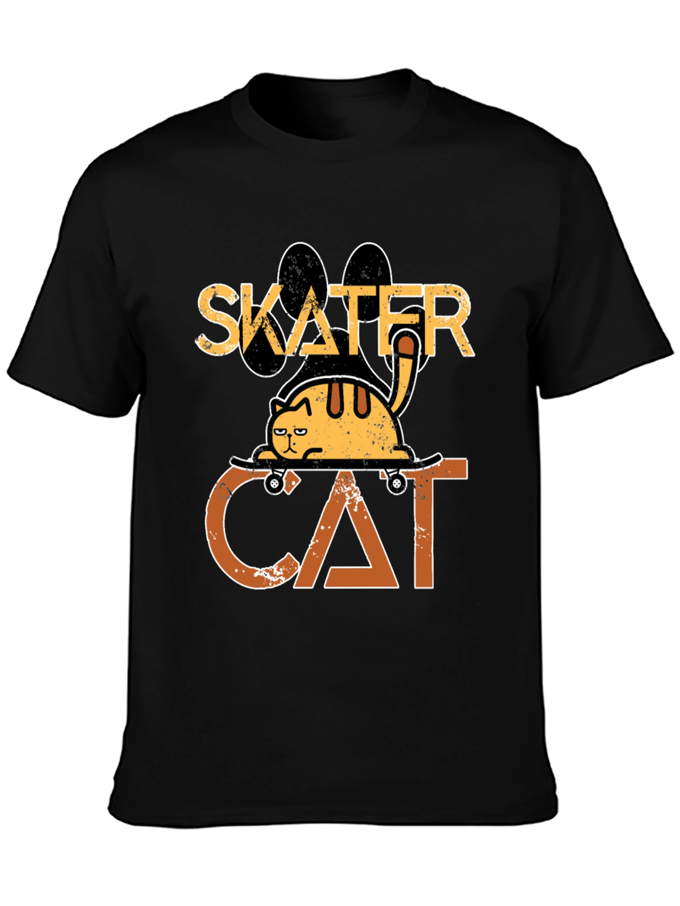 Camiseta Negra Skater Cat Diseño Divertido