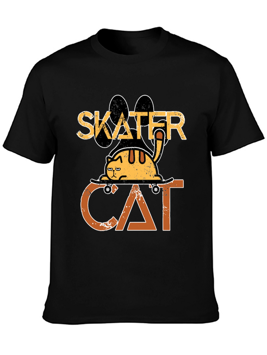 Camiseta Negra Skater Cat Diseño Divertido