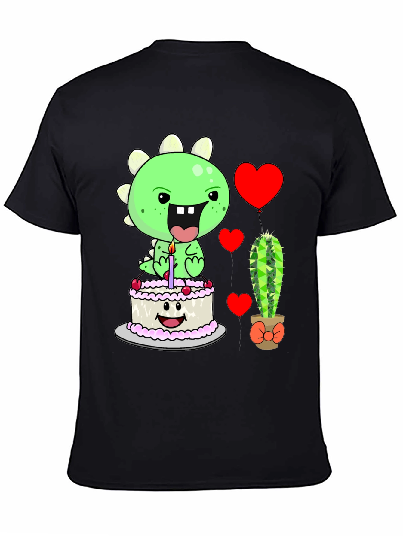 Camiseta Negra con Diseño de Dinosaurio Cumpleañero