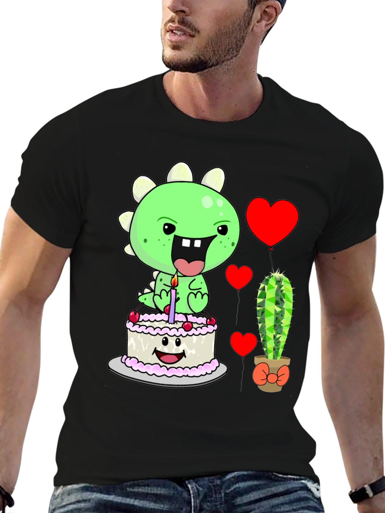Camiseta Negra con Diseño de Dinosaurio Cumpleañero