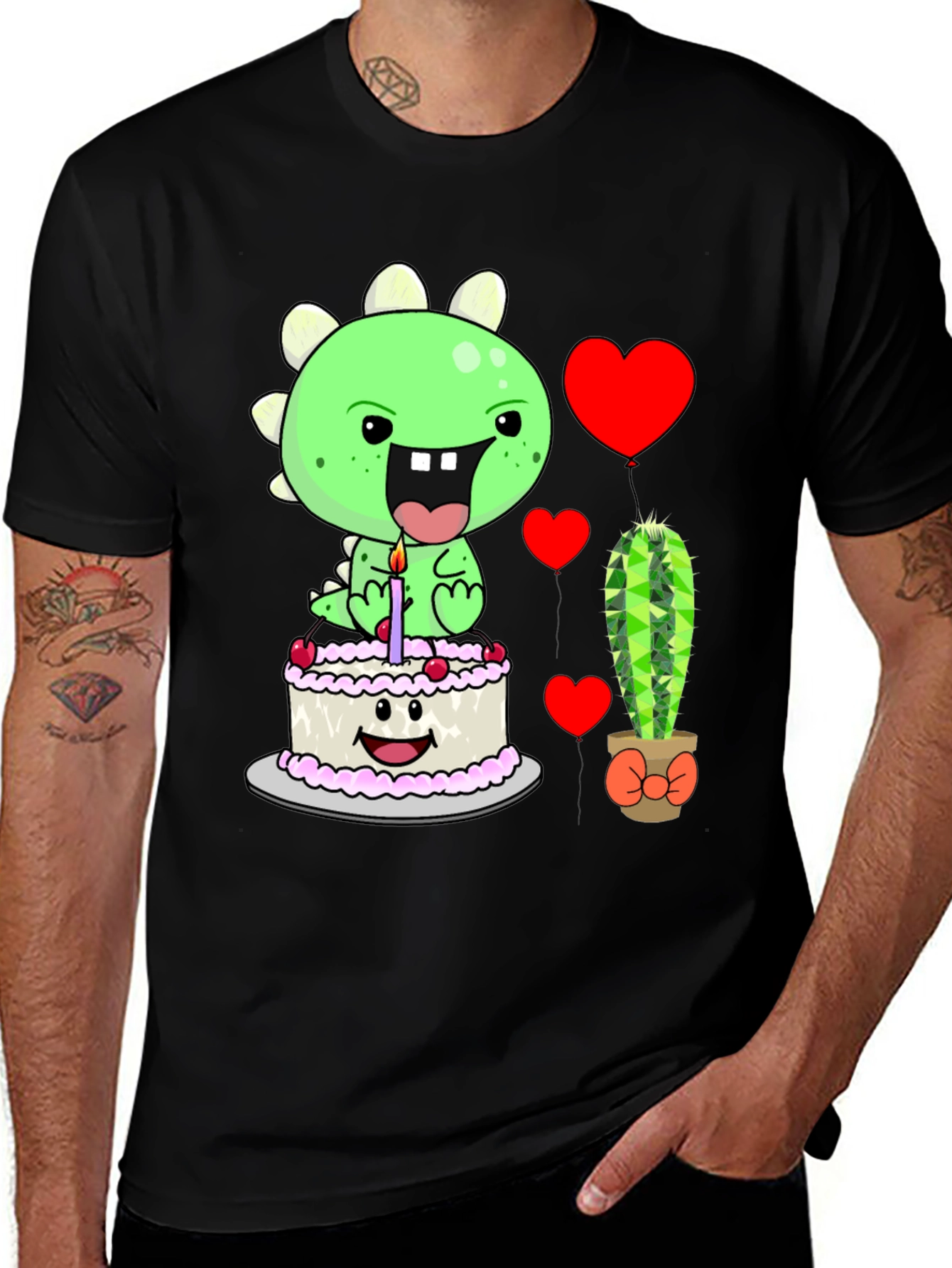 Camiseta Negra con Diseño de Dinosaurio Cumpleañero
