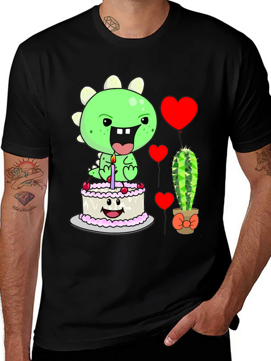 Camiseta Negra con Diseño de Dinosaurio Cumpleañero