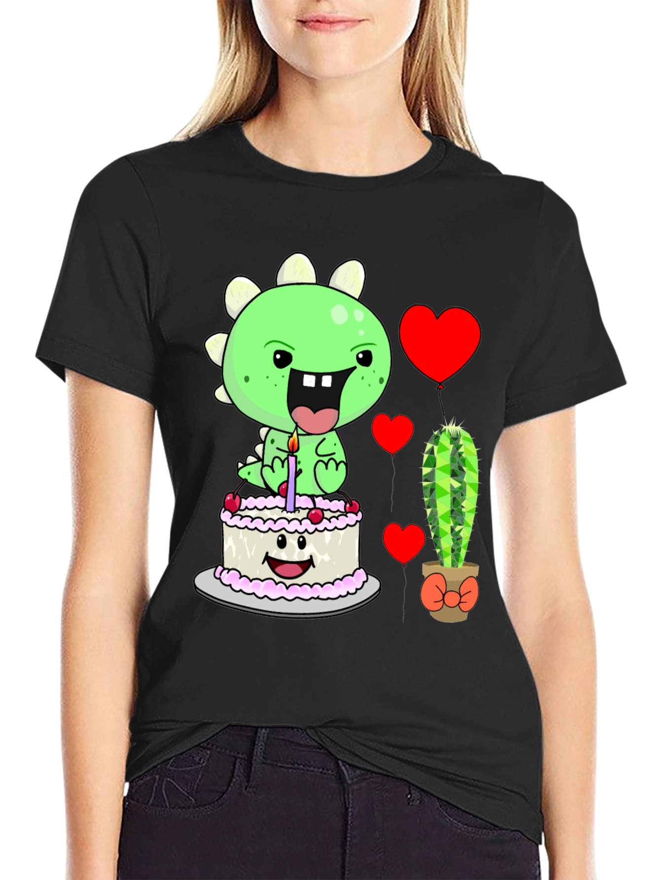 Camiseta Negra con Diseño de Dinosaurio Cumpleañero