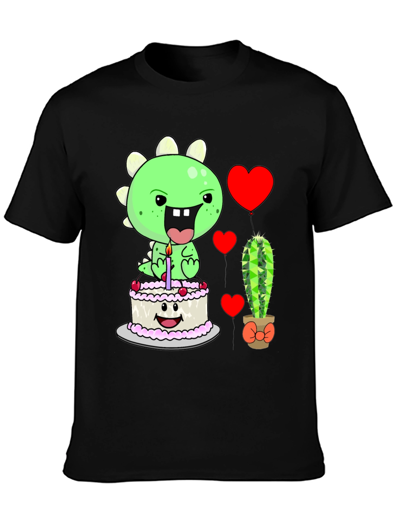 Camiseta Negra con Diseño de Dinosaurio Cumpleañero