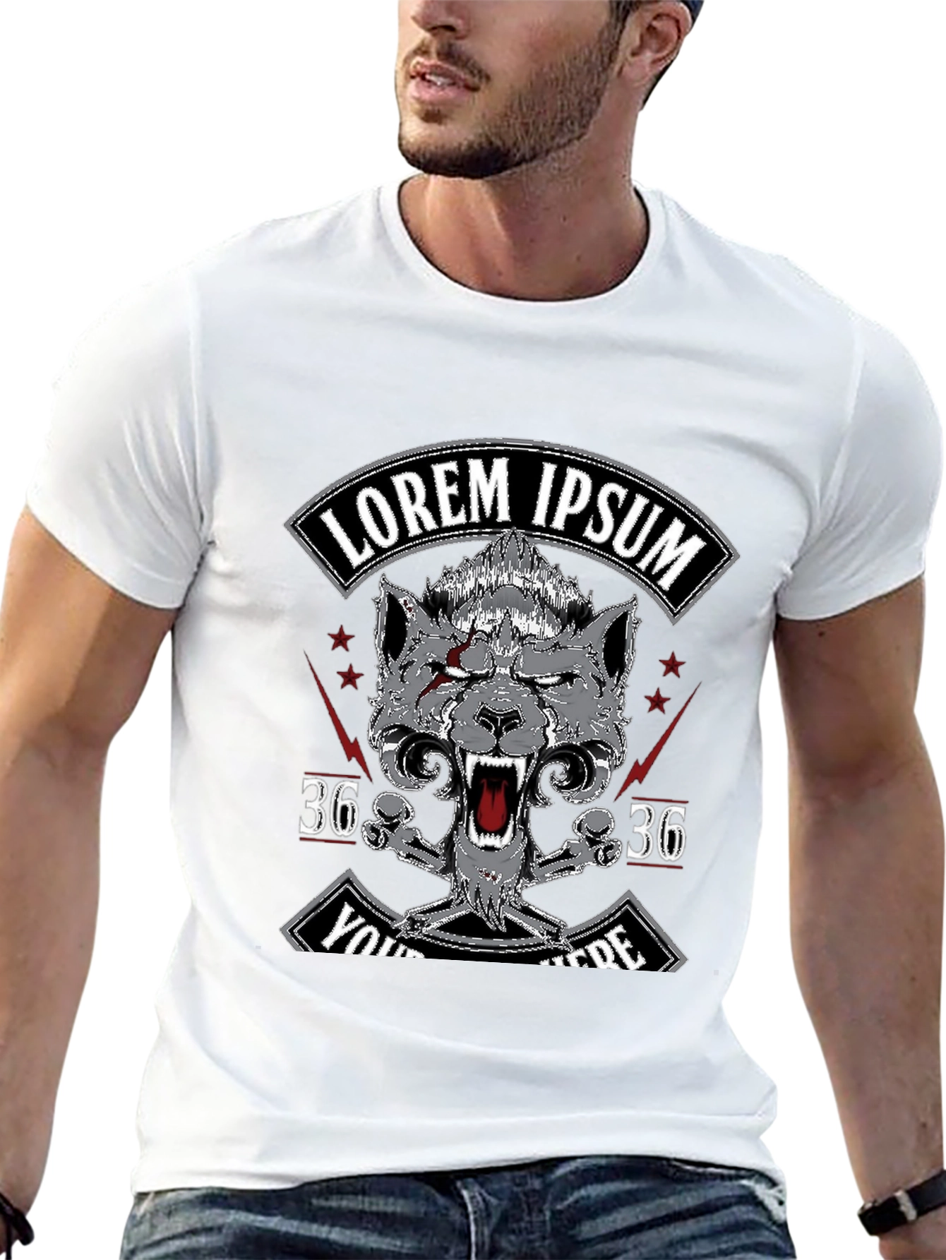 Camiseta Negra con Diseño Lobo y Texto Personalizable