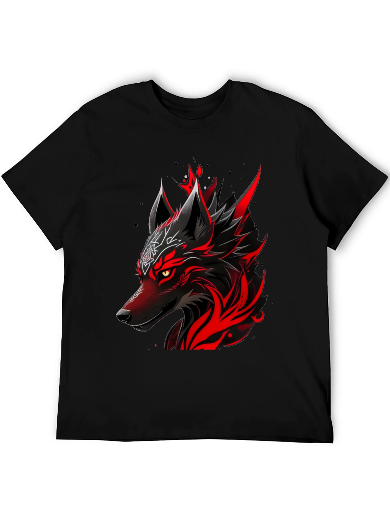Camiseta Negra con Diseño de Lobo Rojo Intenso