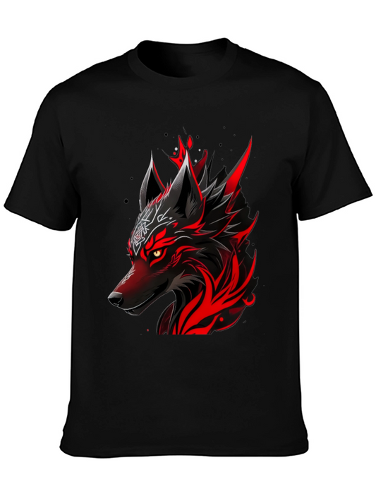Camiseta Negra con Diseño de Lobo Rojo Intenso