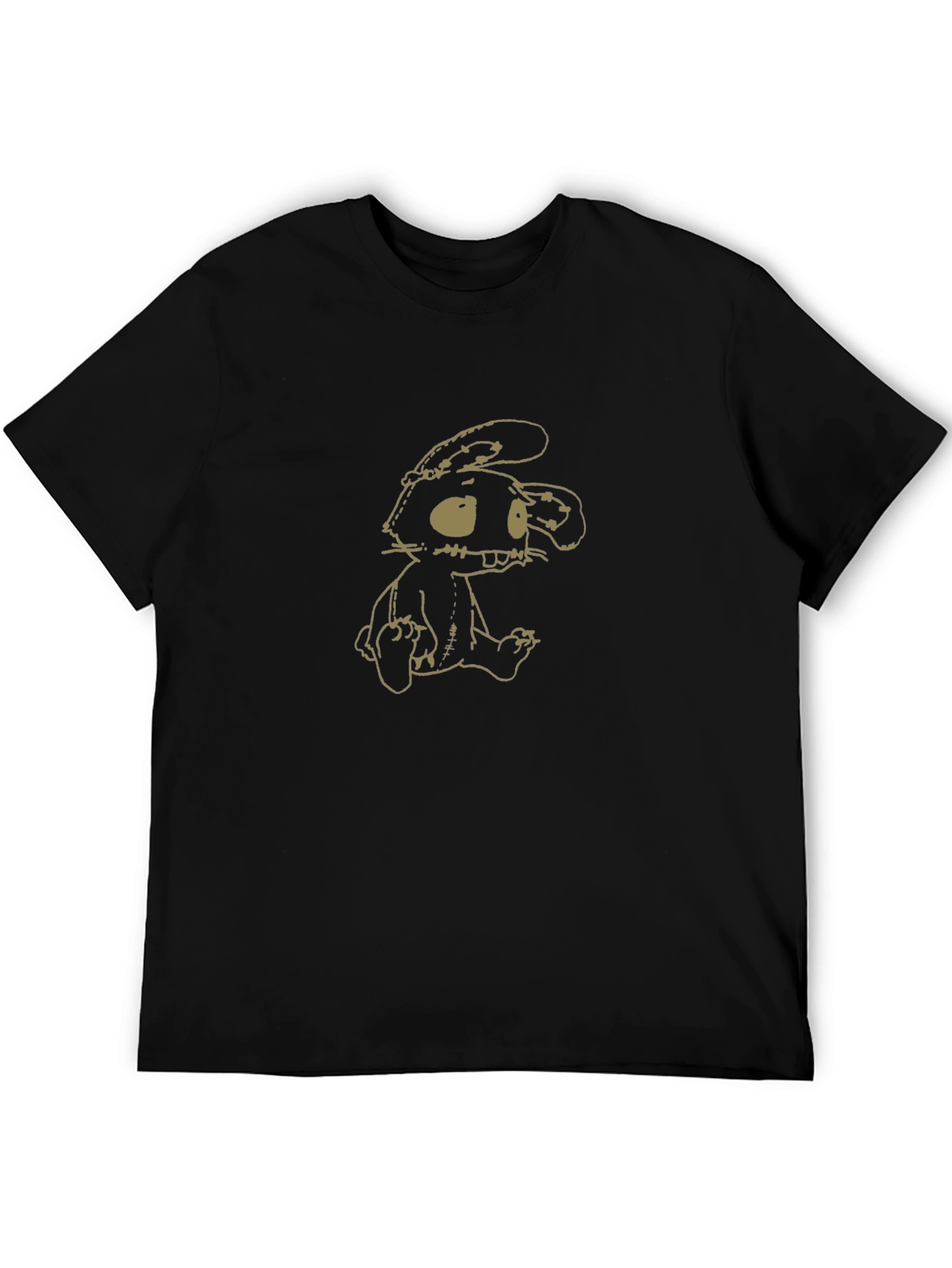Camiseta Negra con Estampado de Conejo de Peluche