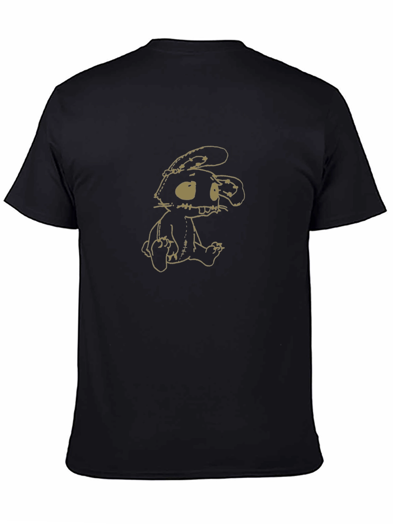 Camiseta Negra con Estampado de Conejo de Peluche
