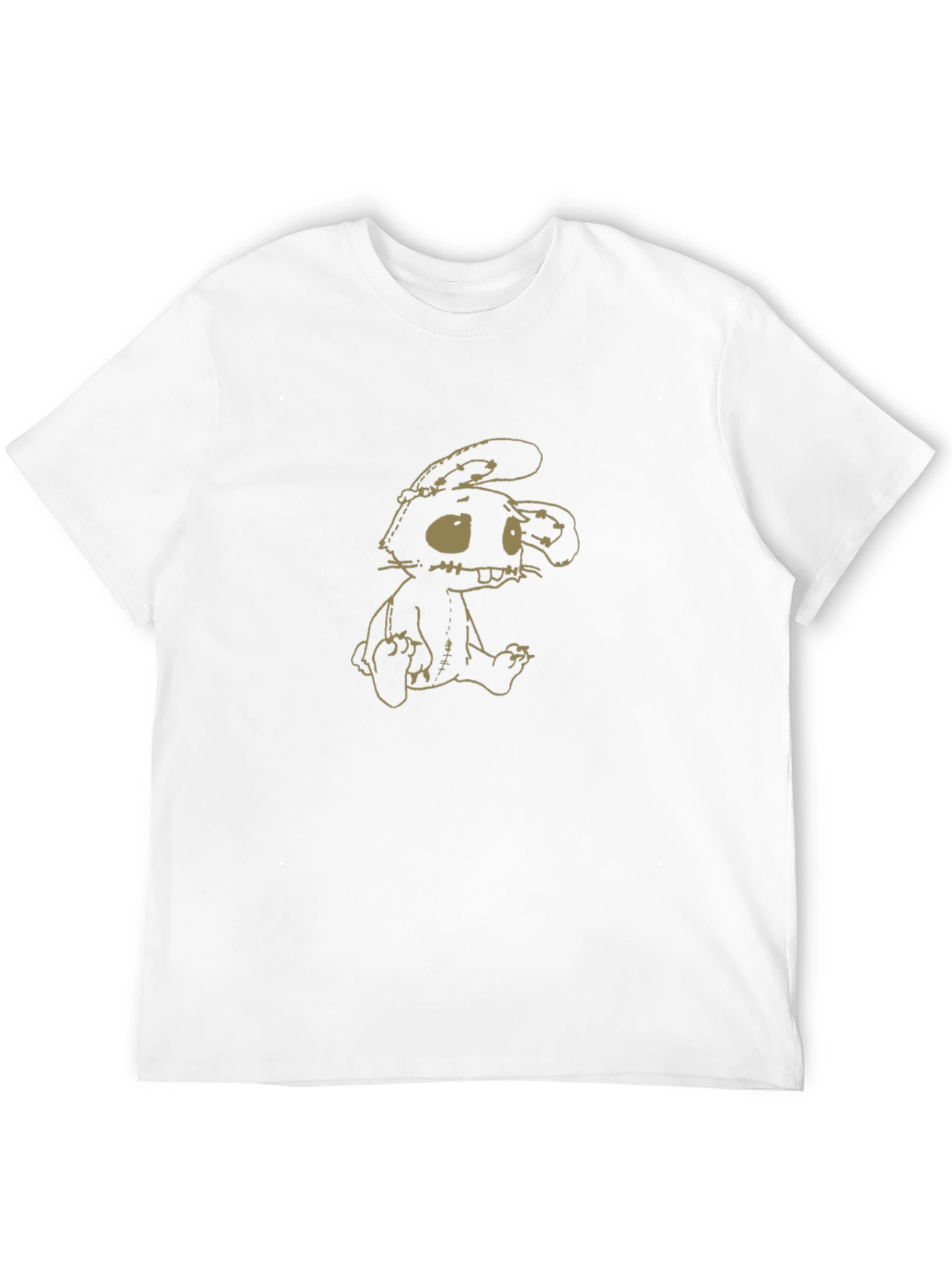 Camiseta Negra con Estampado de Conejo de Peluche
