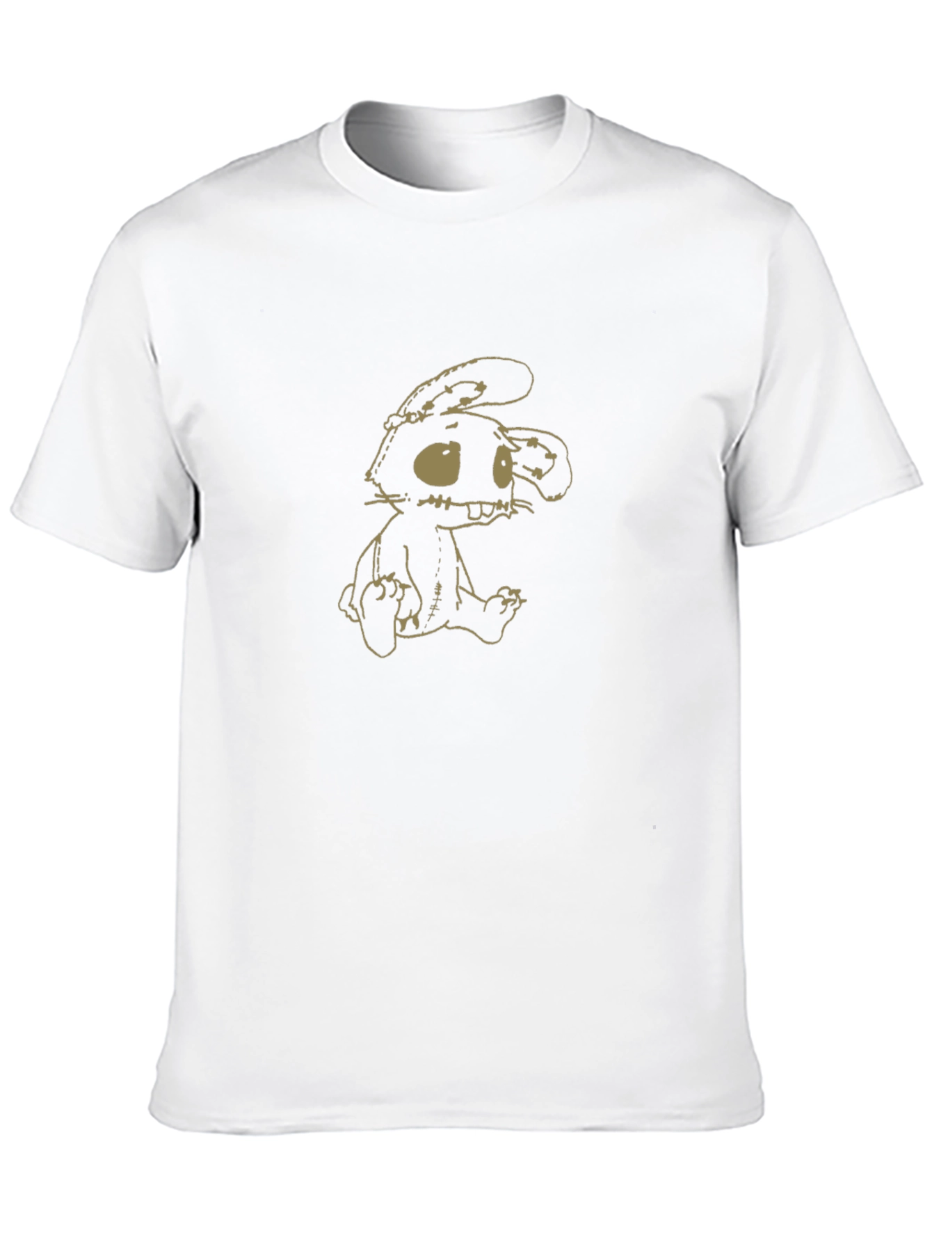 Camiseta Negra con Estampado de Conejo de Peluche