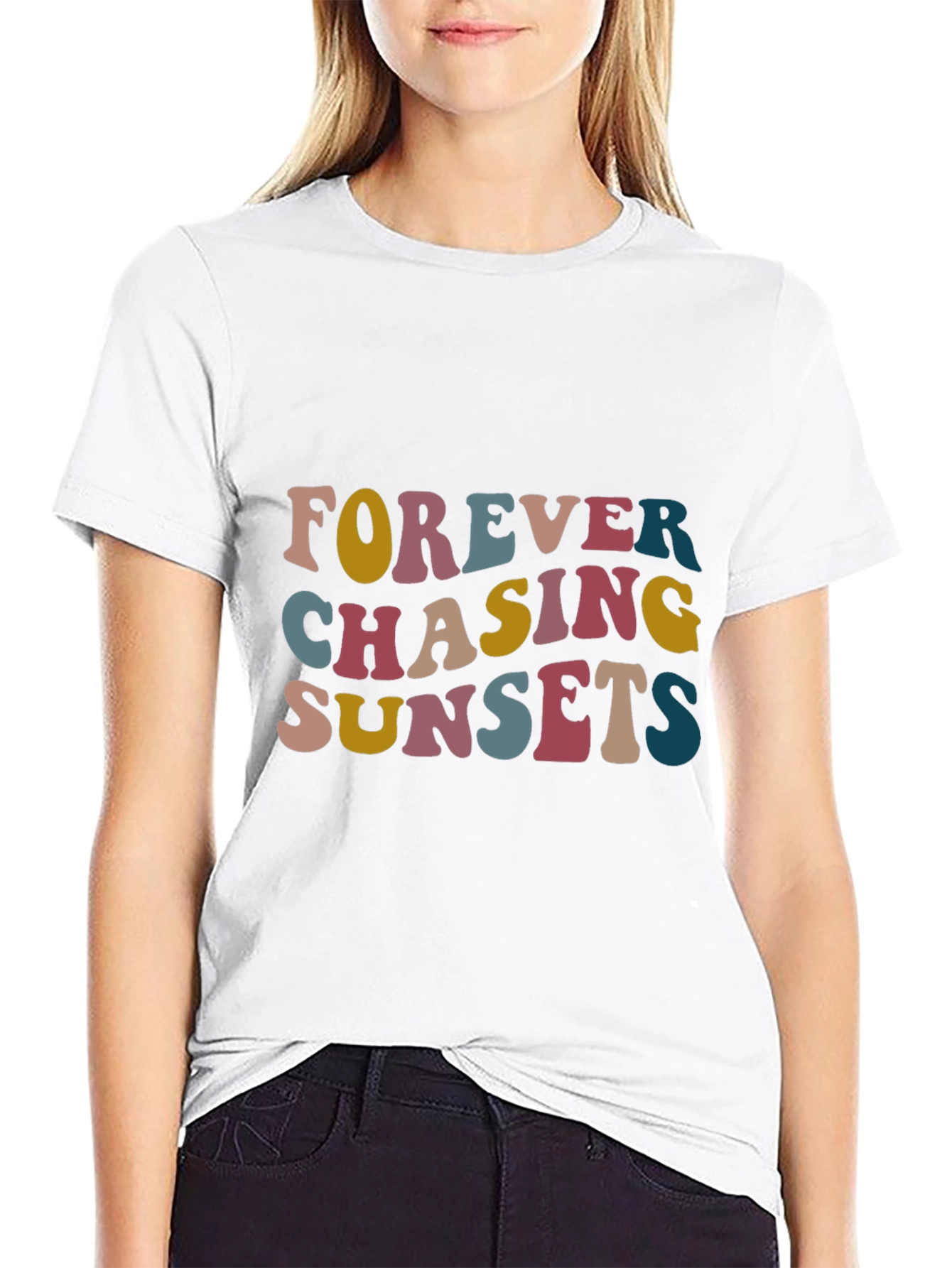 Camiseta Negra Estampada Forever Chasing Sunsets