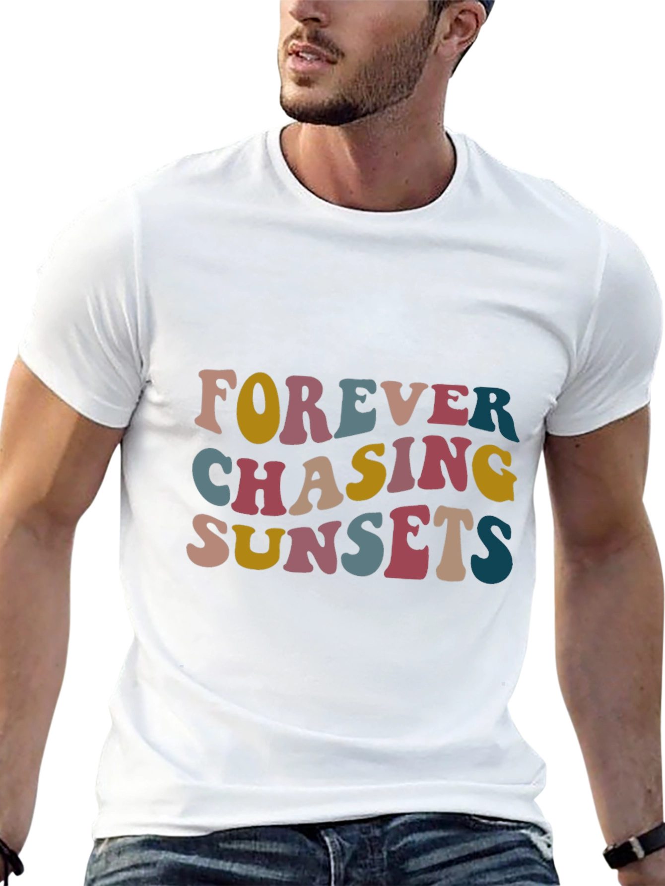 Camiseta Negra Estampada Forever Chasing Sunsets