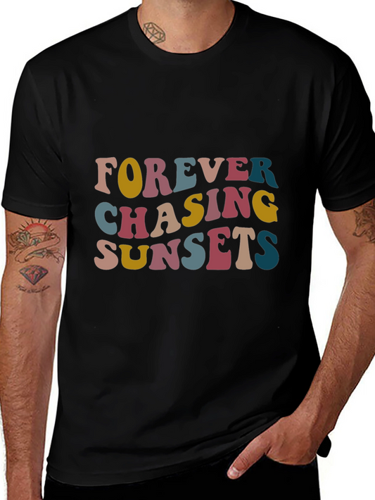 Camiseta Negra Estampada Forever Chasing Sunsets