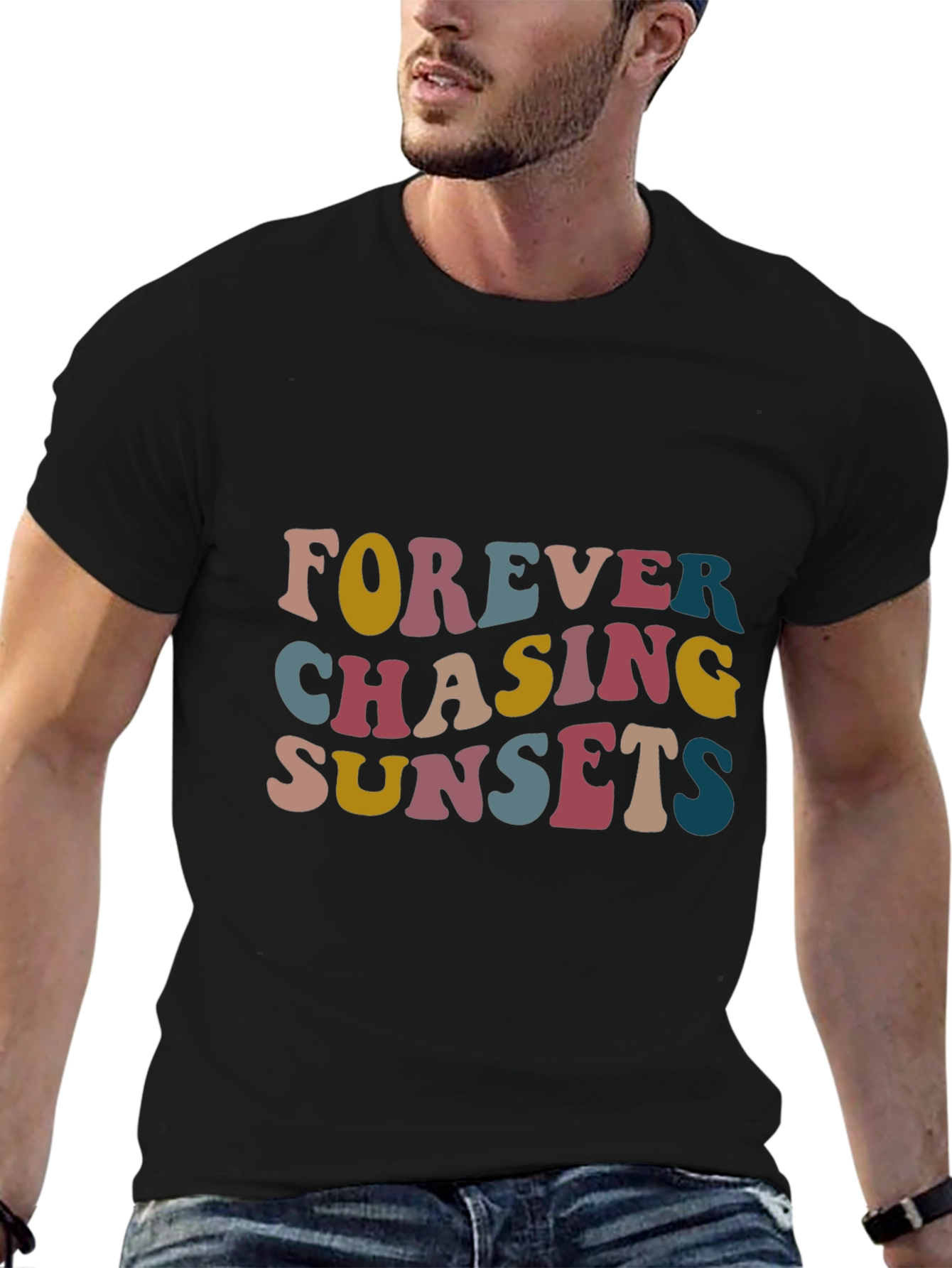 Camiseta Negra Estampada Forever Chasing Sunsets