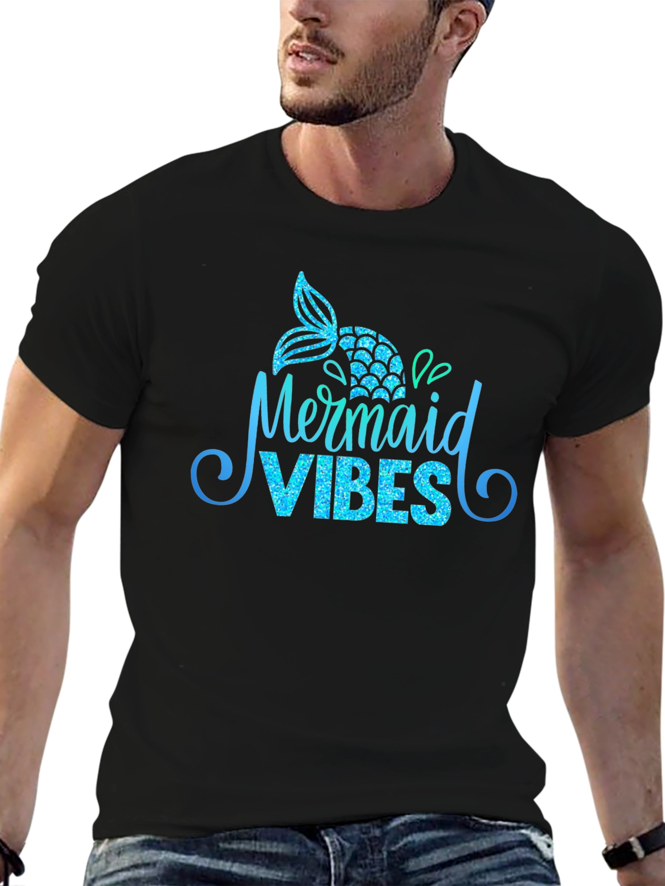 Camiseta Negra Mermaid Vibes Brillante