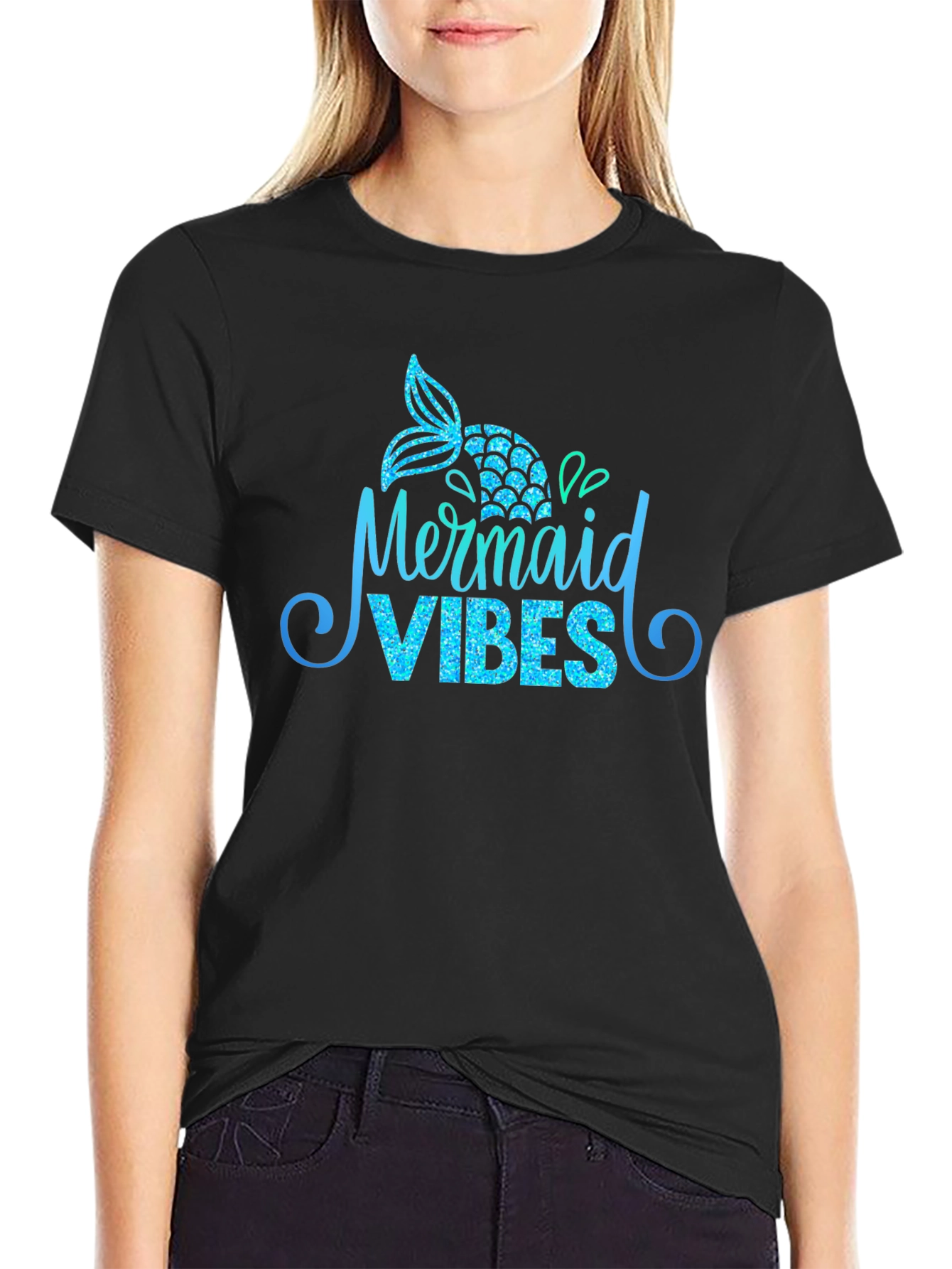 Camiseta Negra Mermaid Vibes Brillante