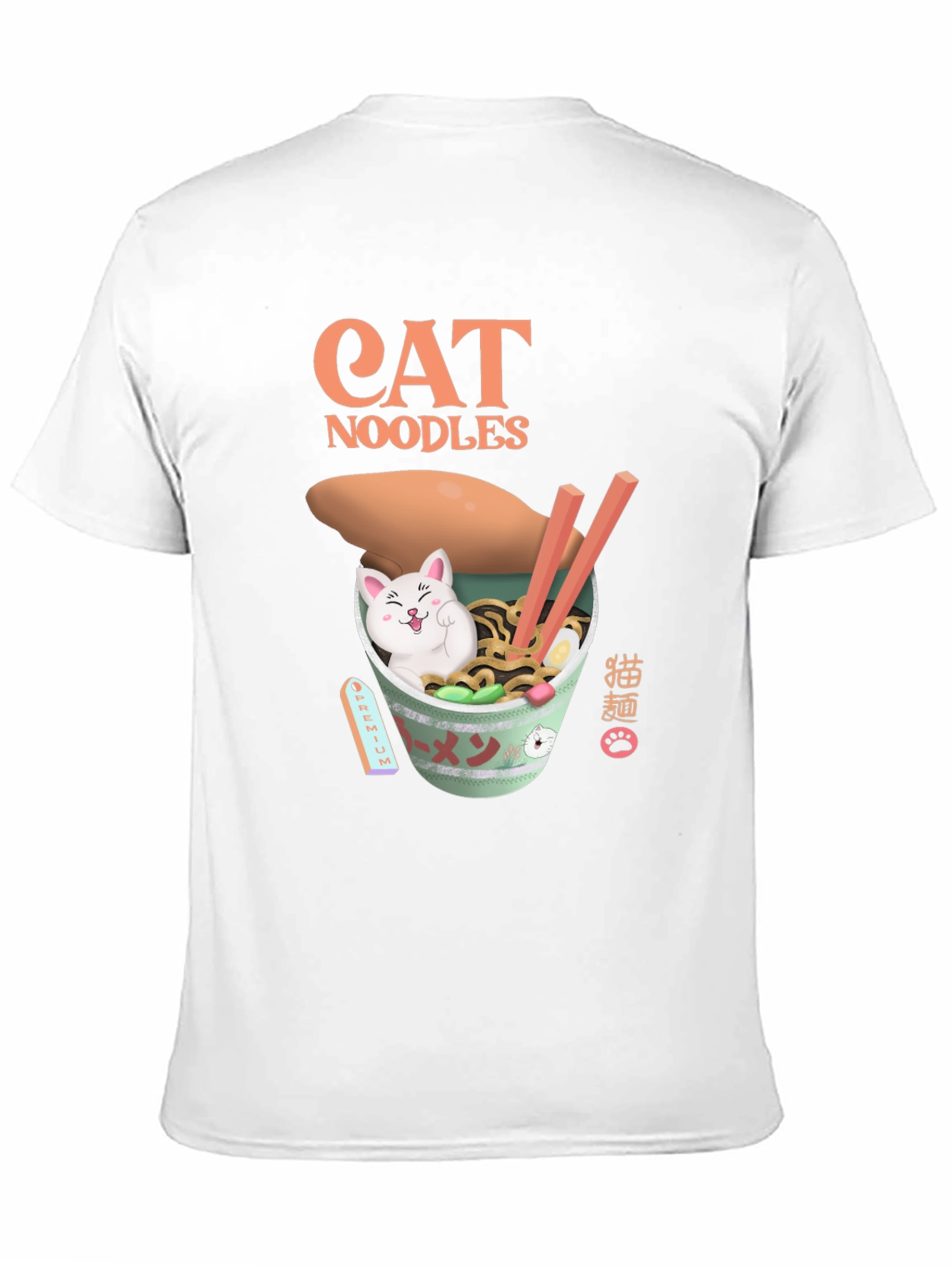 Camiseta Negra con Diseño de Gato y Fideos