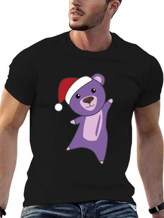 Camiseta Negra con Oso Navideño