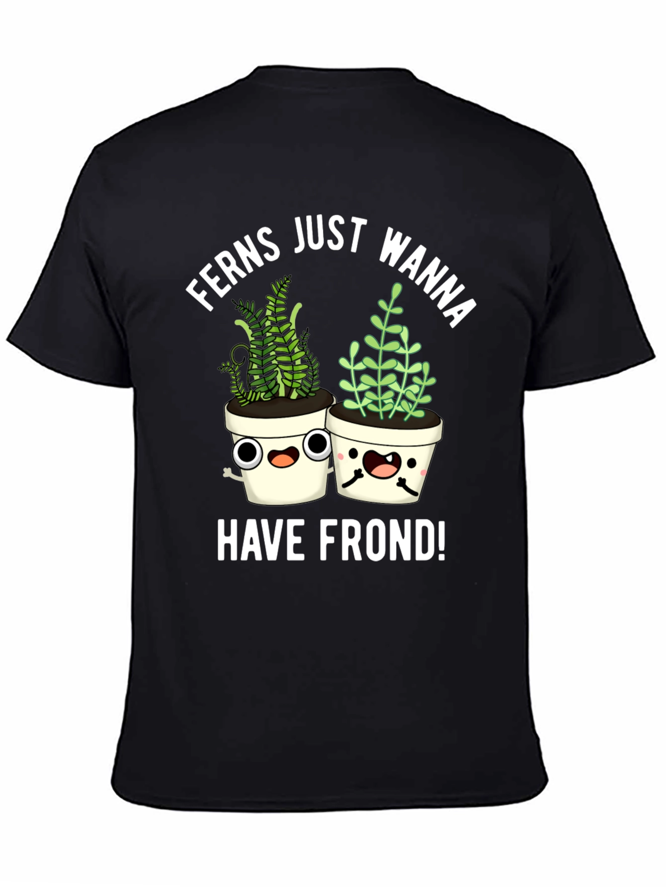 Camiseta Negra con Diseño Divertido de Helechos