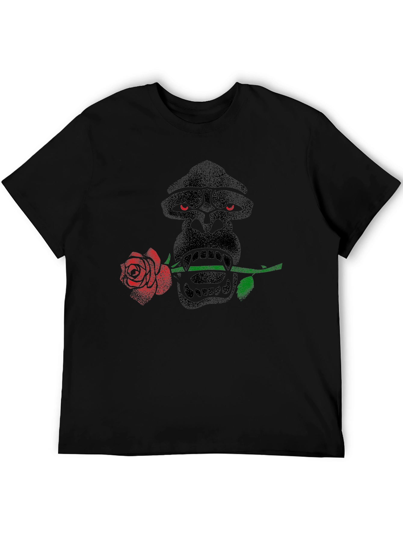Camiseta Negra Hombre Diseño Gorila con Rosa