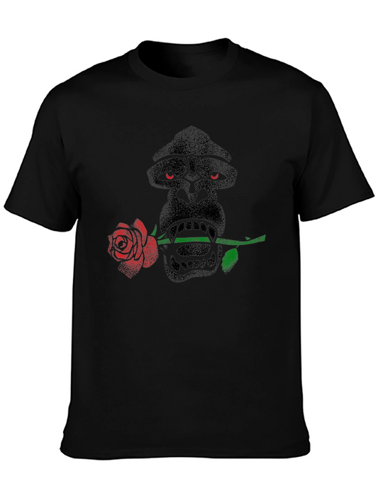 Camiseta Negra Hombre Diseño Gorila con Rosa
