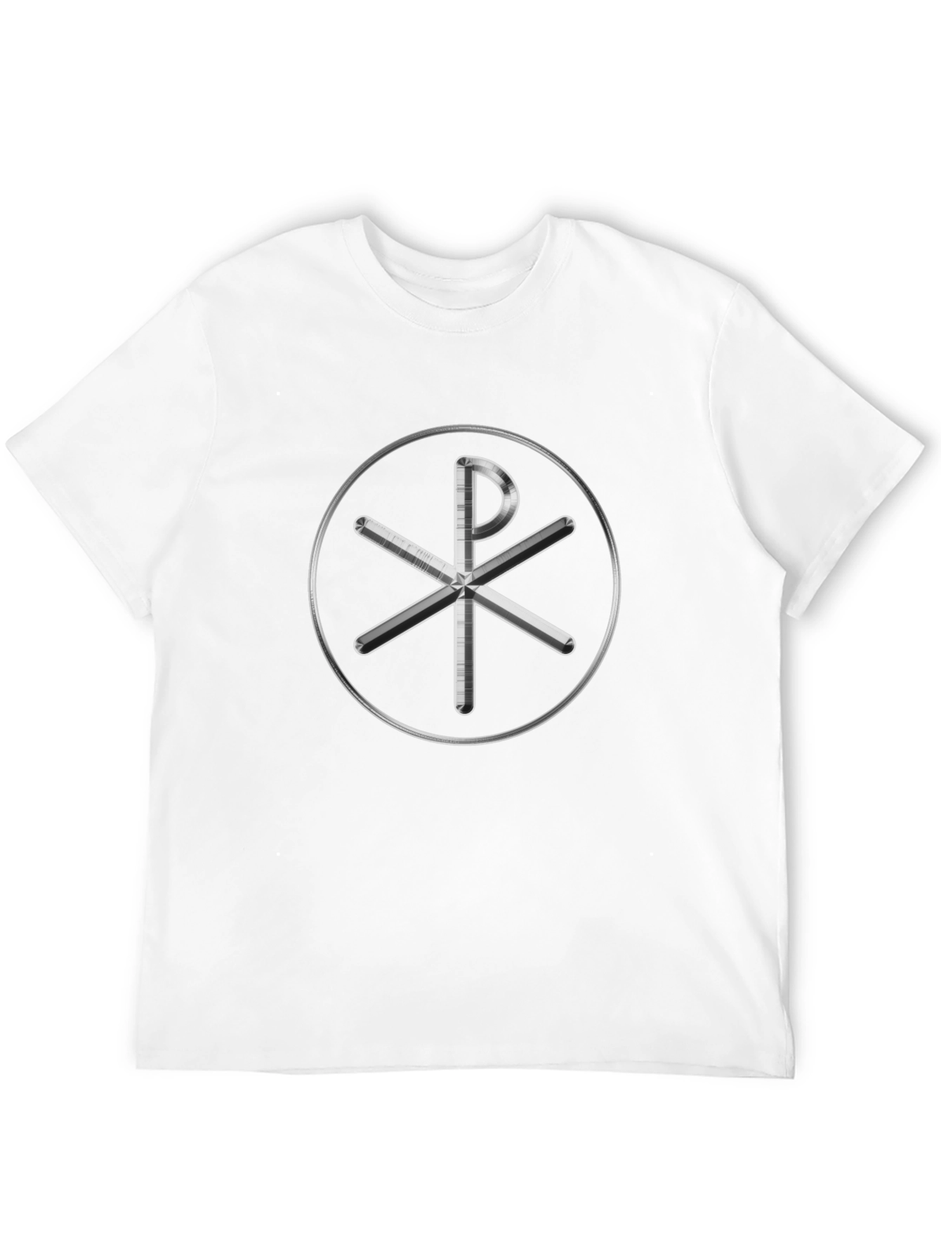 Camiseta Negra con Símbolo Cristiano Cromado