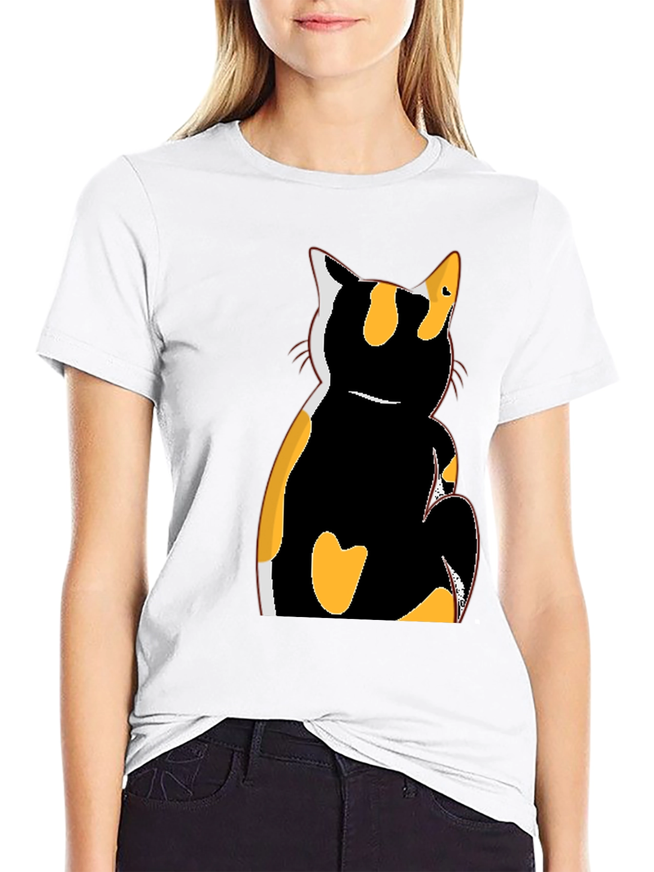 Camiseta Negra con Diseño de Gato Calicó