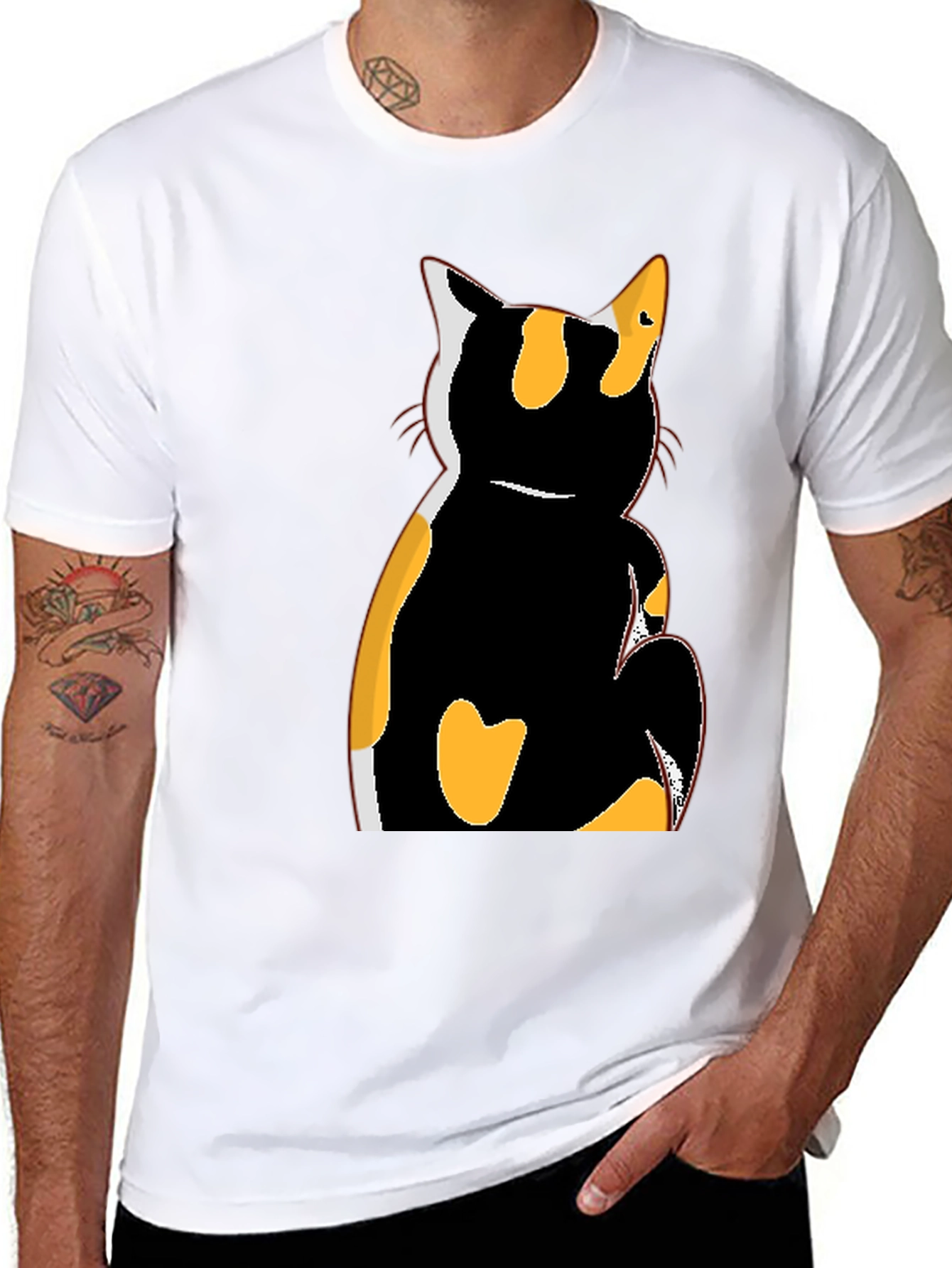 Camiseta Negra con Diseño de Gato Calicó