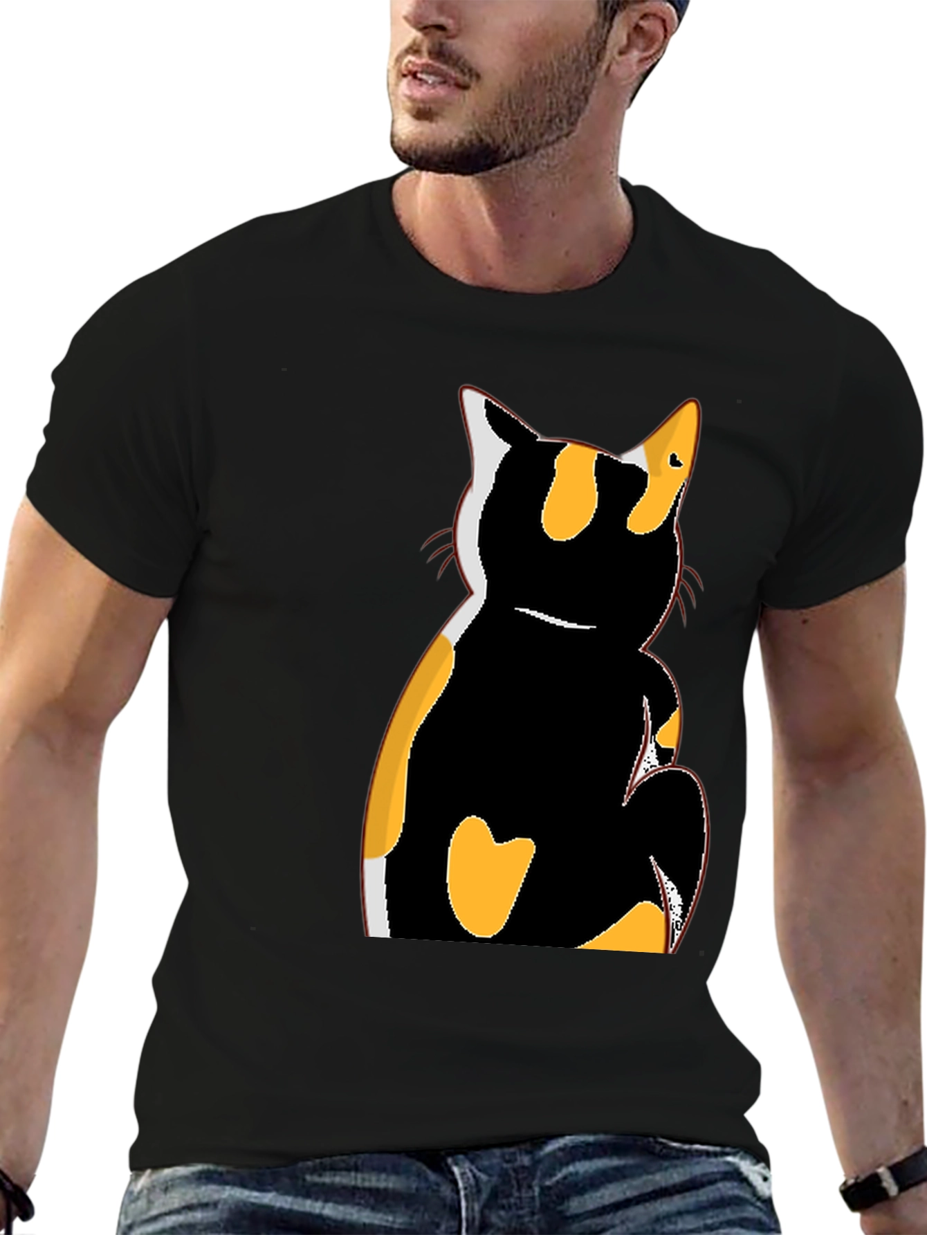 Camiseta Negra con Diseño de Gato Calicó