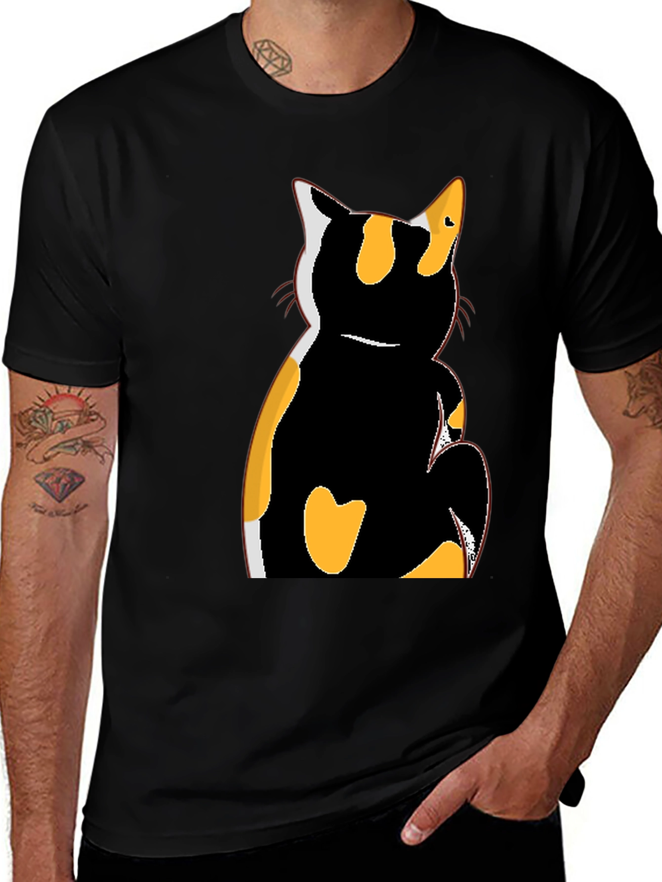Camiseta Negra con Diseño de Gato Calicó