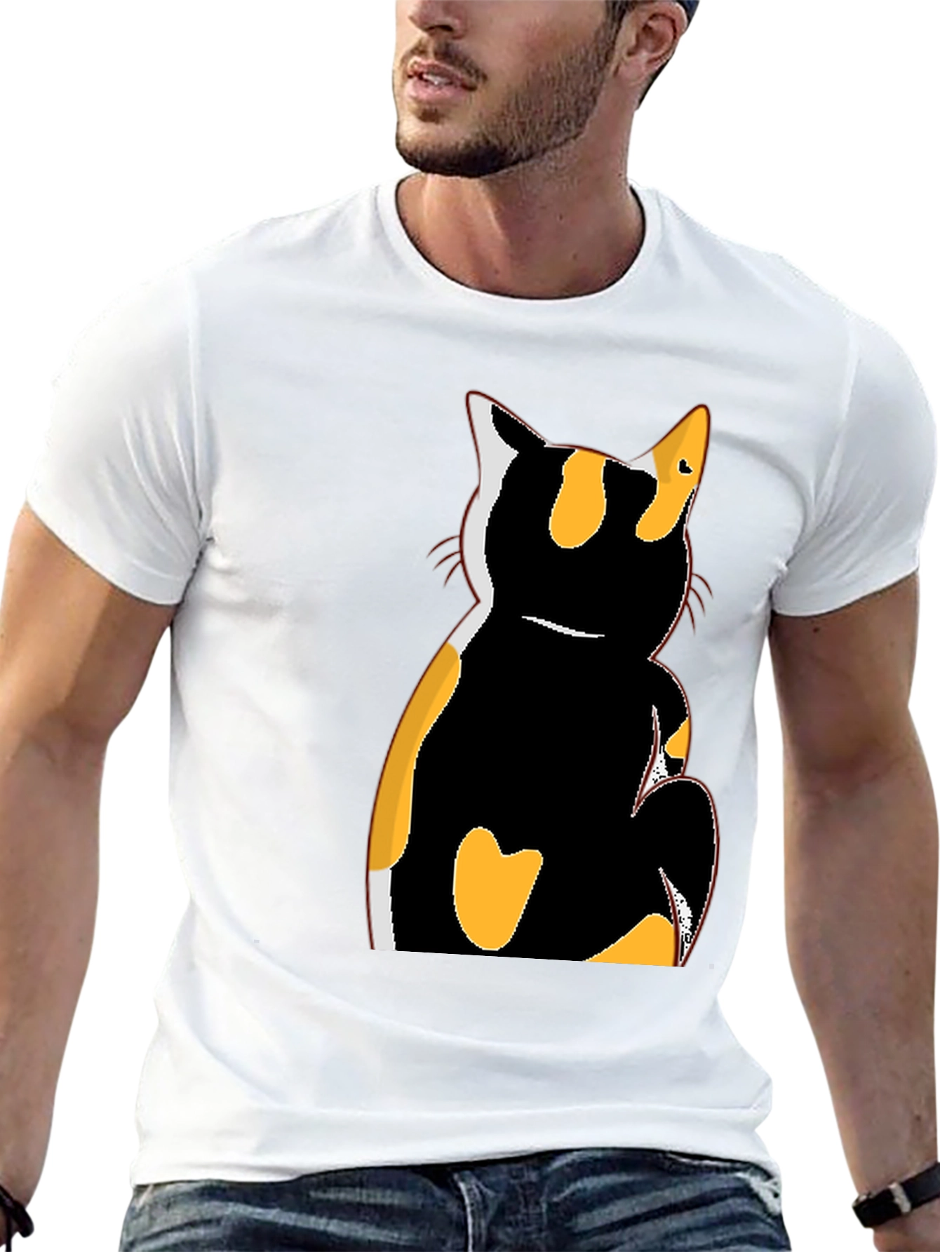 Camiseta Negra con Diseño de Gato Calicó