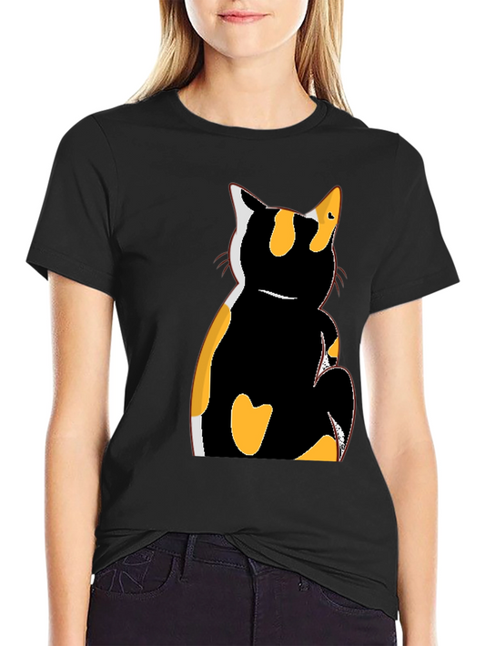 Camiseta Negra con Diseño de Gato Calicó