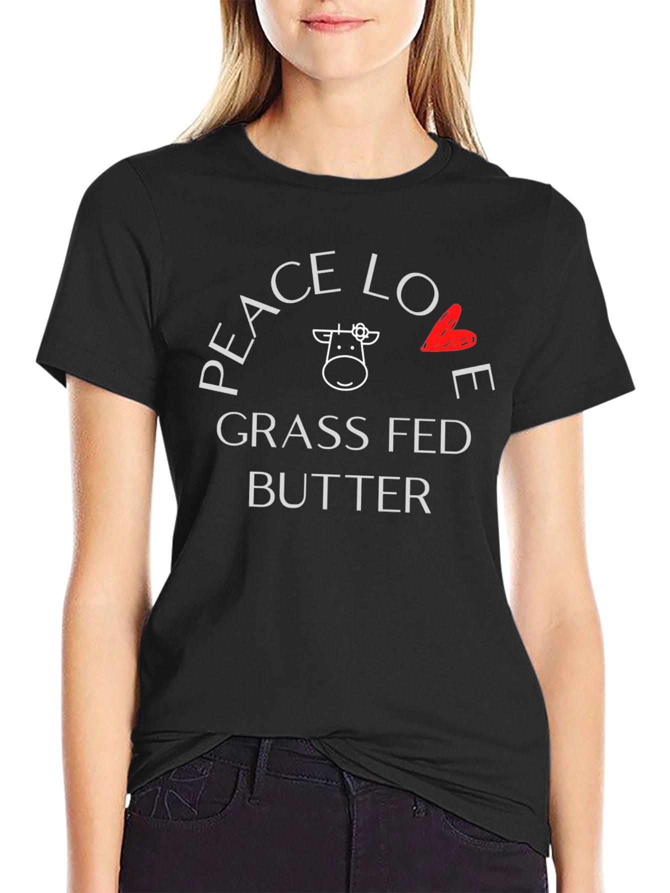 Camiseta Negra Peace Love Grass Fed Butter